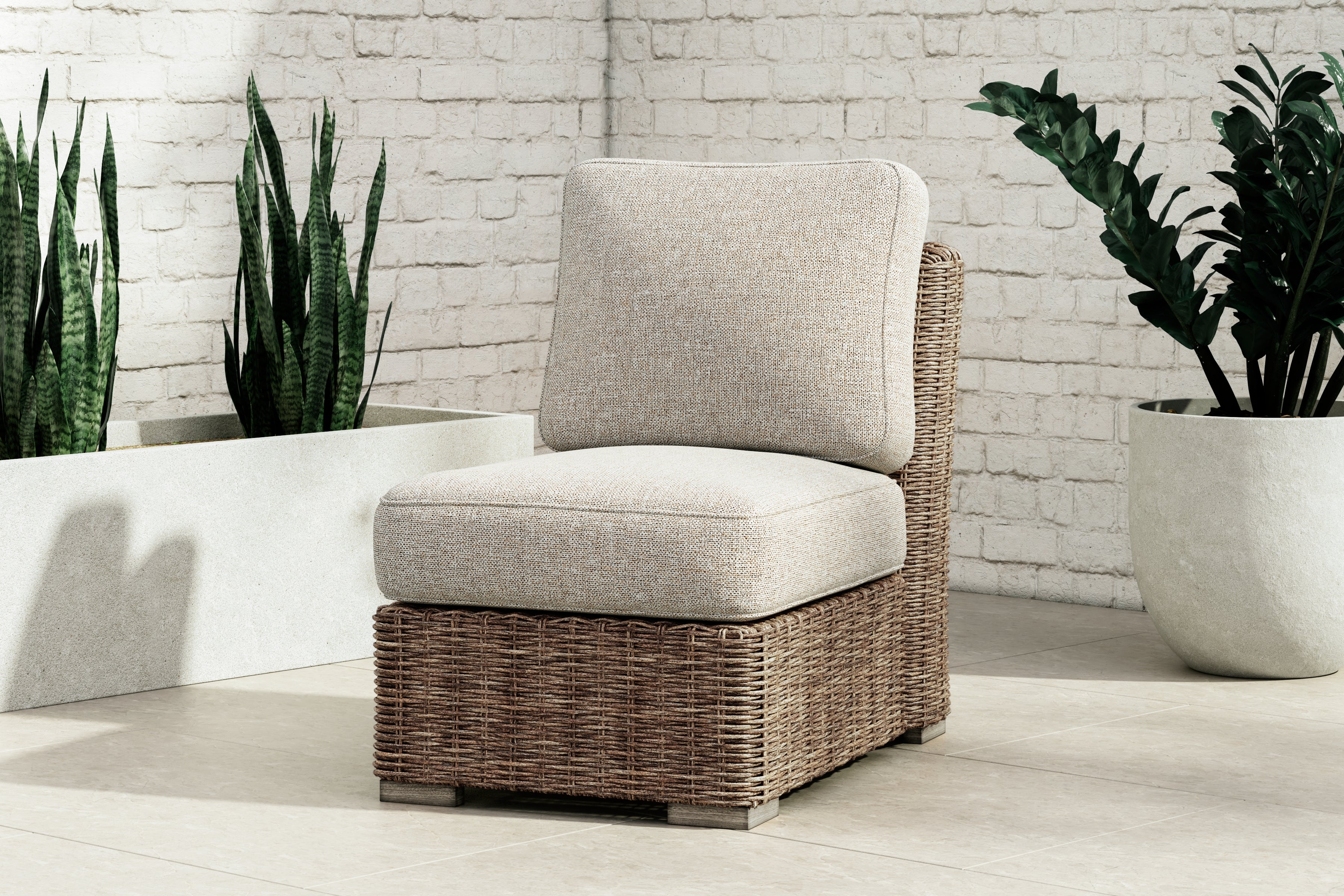 3 Brothers Decor - Ashley Furniture - Beachcroft Outdoor - Armless Chair w/Cushion / Beige - P791-846
