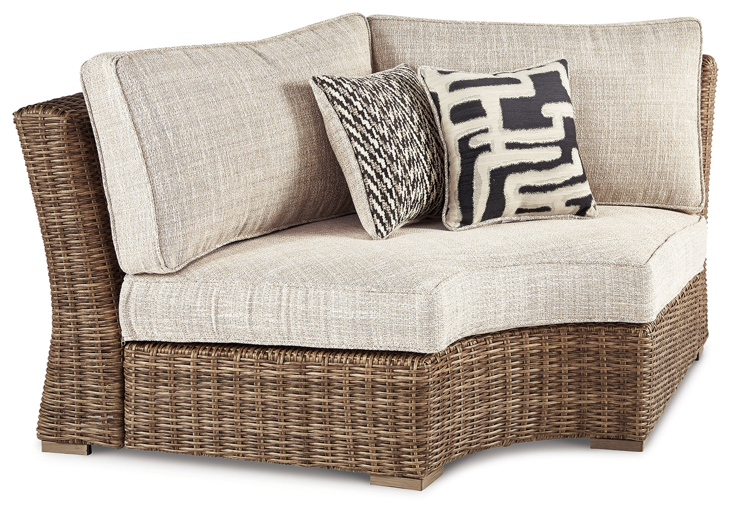 3 Brothers Decor - Ashley Furniture - Beachcroft Outdoor - Curved Corner Chair w/Cushion / Beige - P791-851