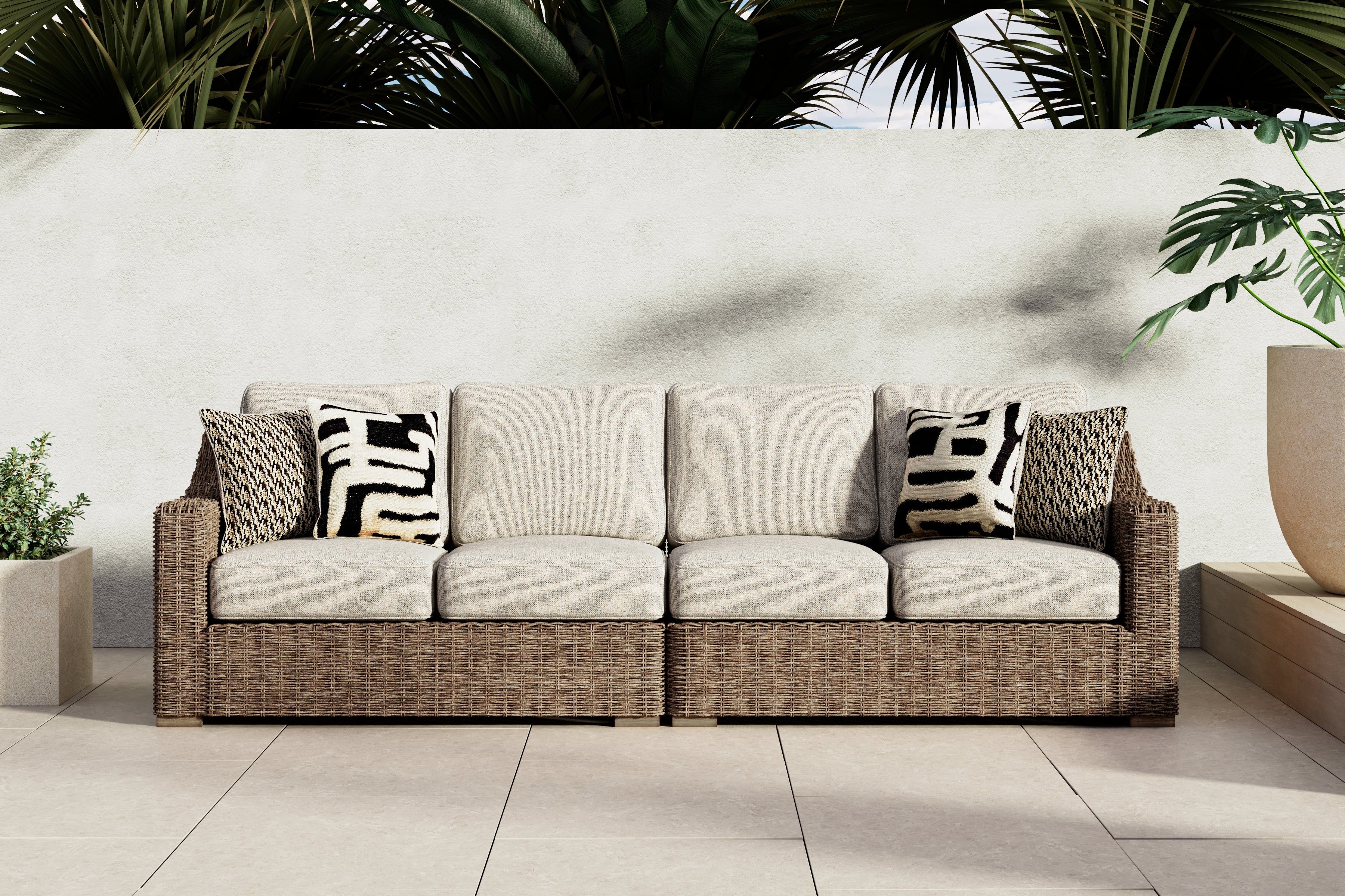 3 Brothers Decor - Ashley Furniture - Beachcroft Outdoor - RAF/LAF Loveseat w/CUSH (Set of 2) / Beige - P791-854