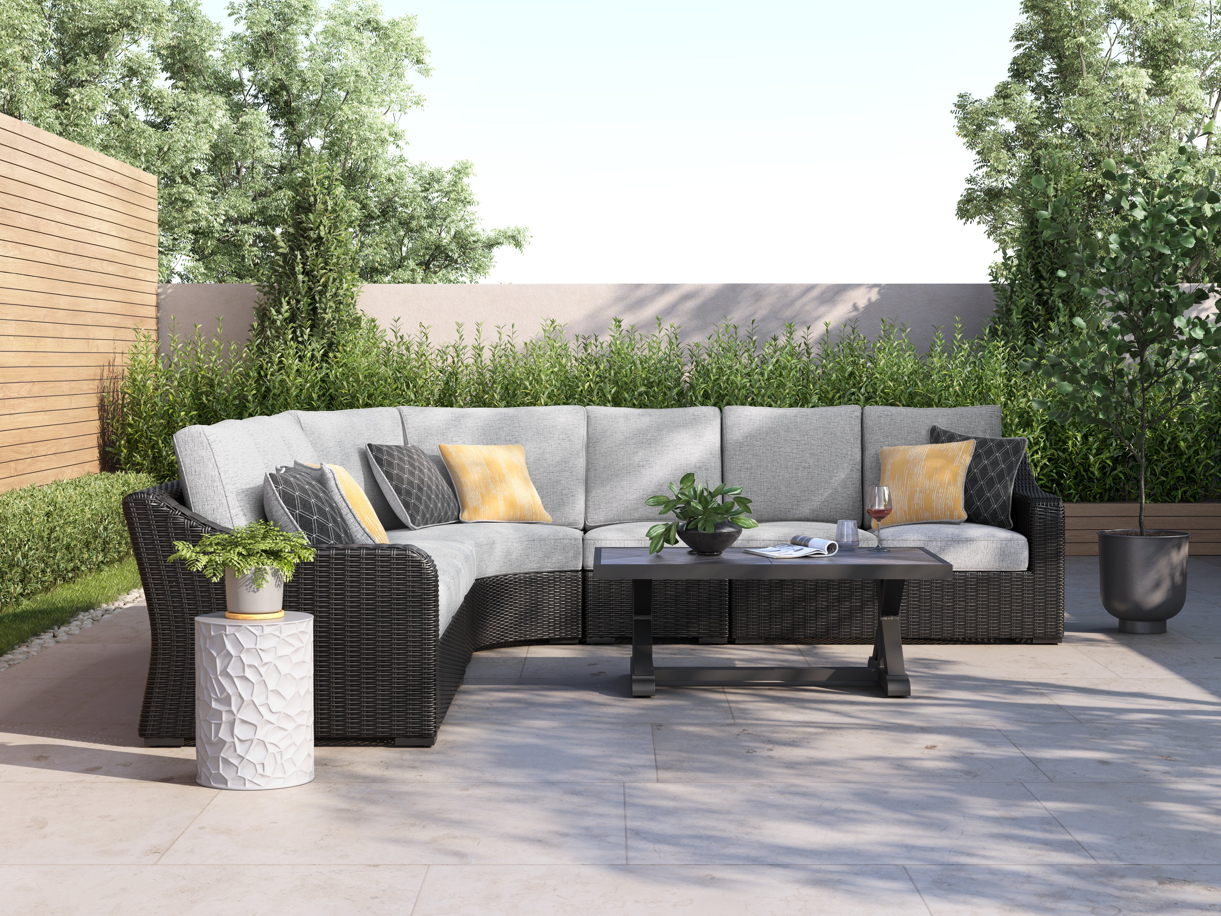 3 Brothers Decor - Ashley Furniture - Beachcroft Outdoor - 5-Piece Outdoor Sectional / Black/Light Gray - P792P6