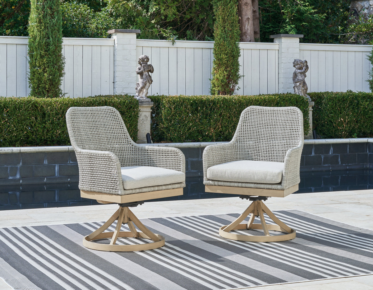 3 Brothers Decor - Ashley Furniture - Seton Creek Outdoor - Swivel Chair w/Cushion (Set of 2) - P798-602A