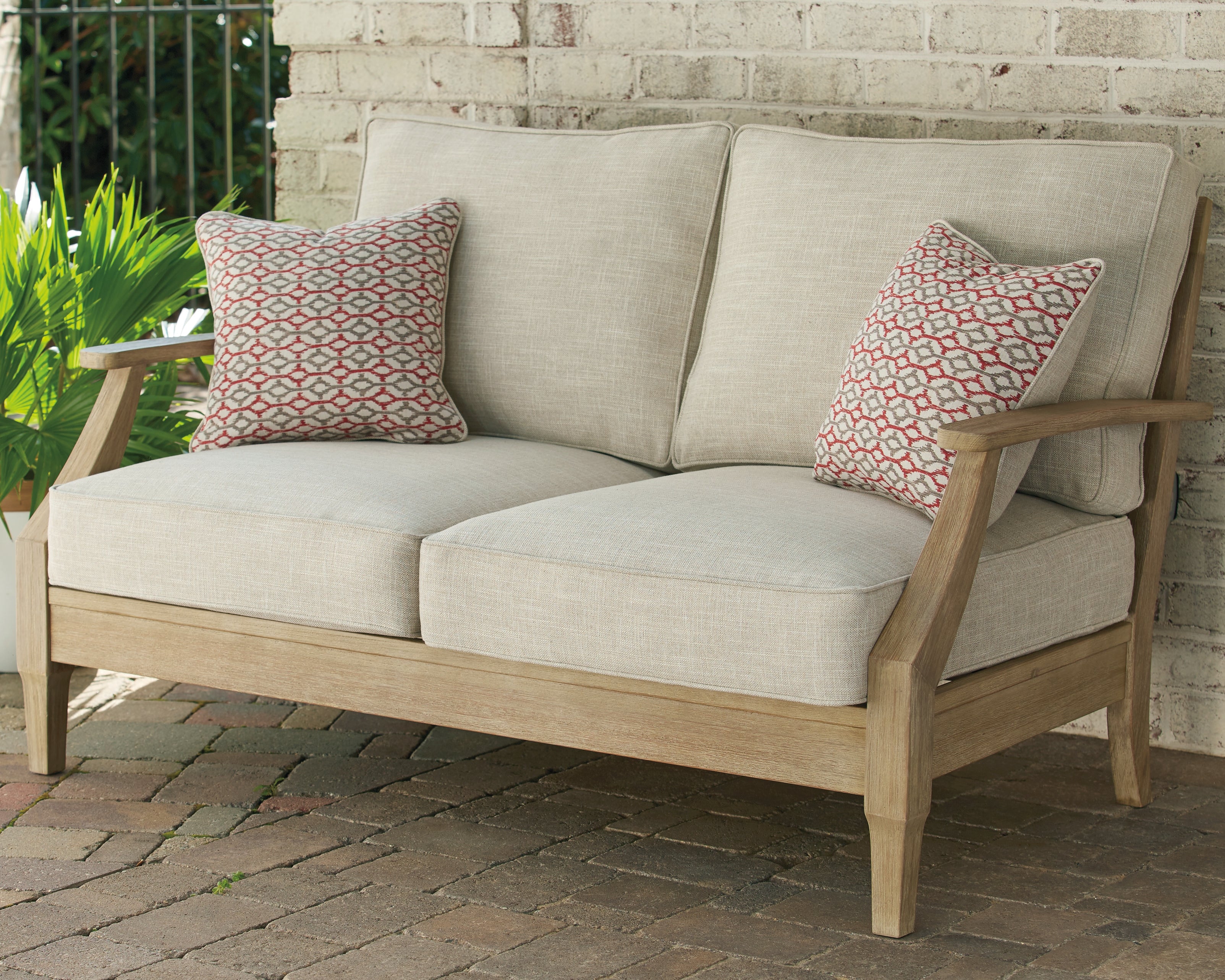 3 Brothers Decor - Ashley Furniture - Clare View Outdoor - Loveseat w/Cushion / Beige - P801-835