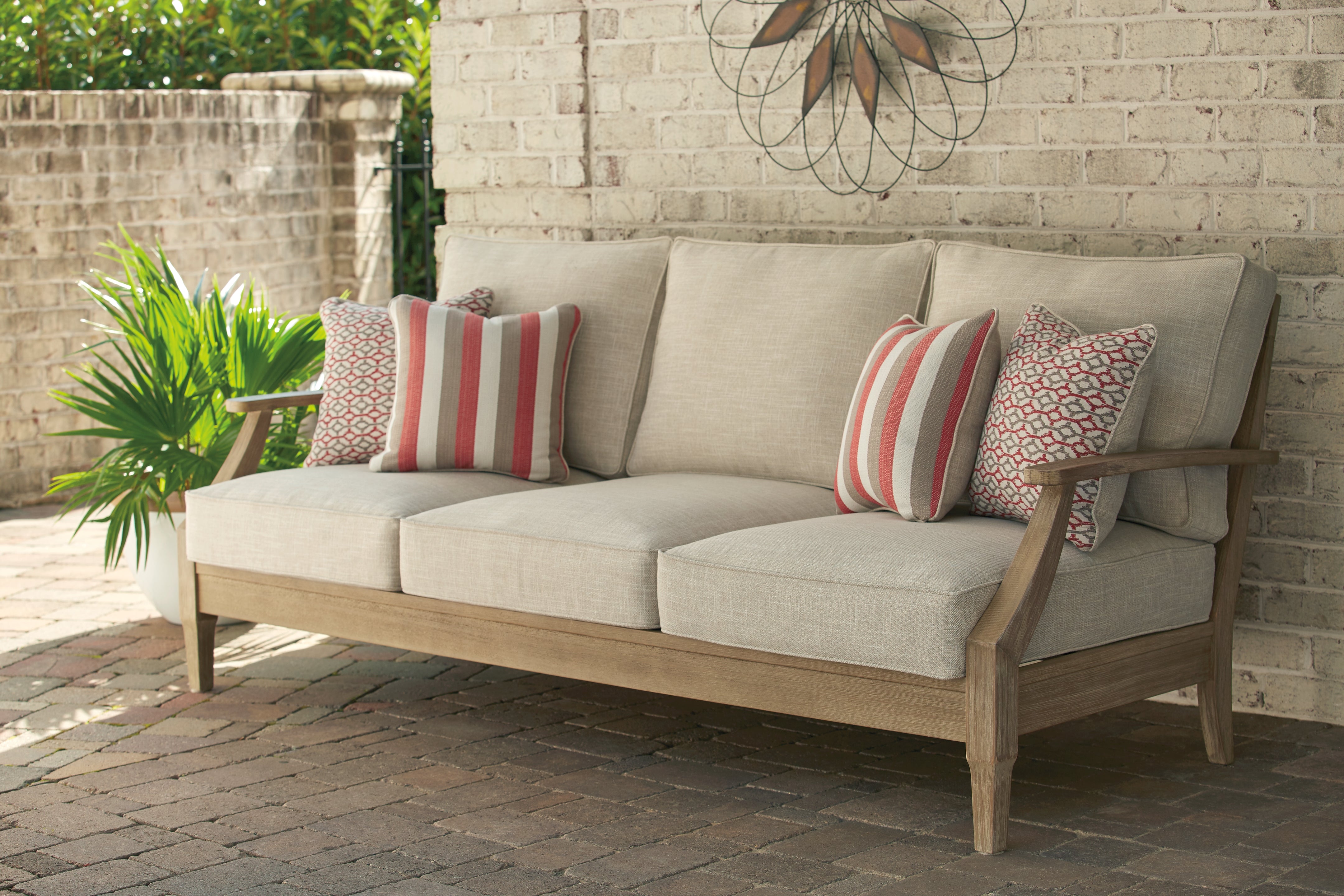 3 Brothers Decor - Ashley Furniture - Clare View Outdoor - Sofa with Cushion / Beige - P801-838