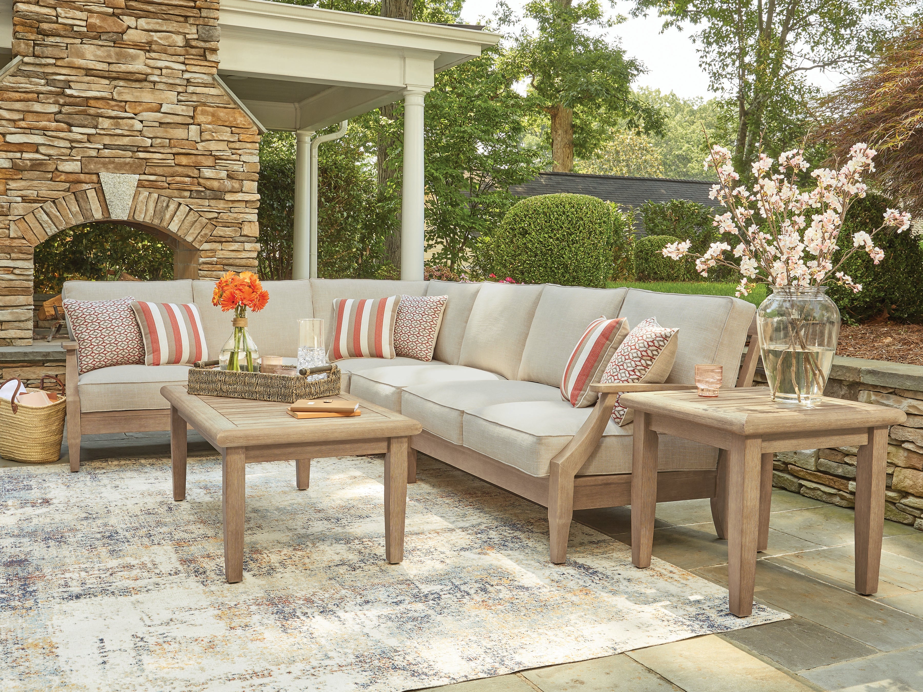3 Brothers Decor - Ashley Furniture - Clare View Outdoor - 4-Piece Outdoor Sectional / Beige - P801P11