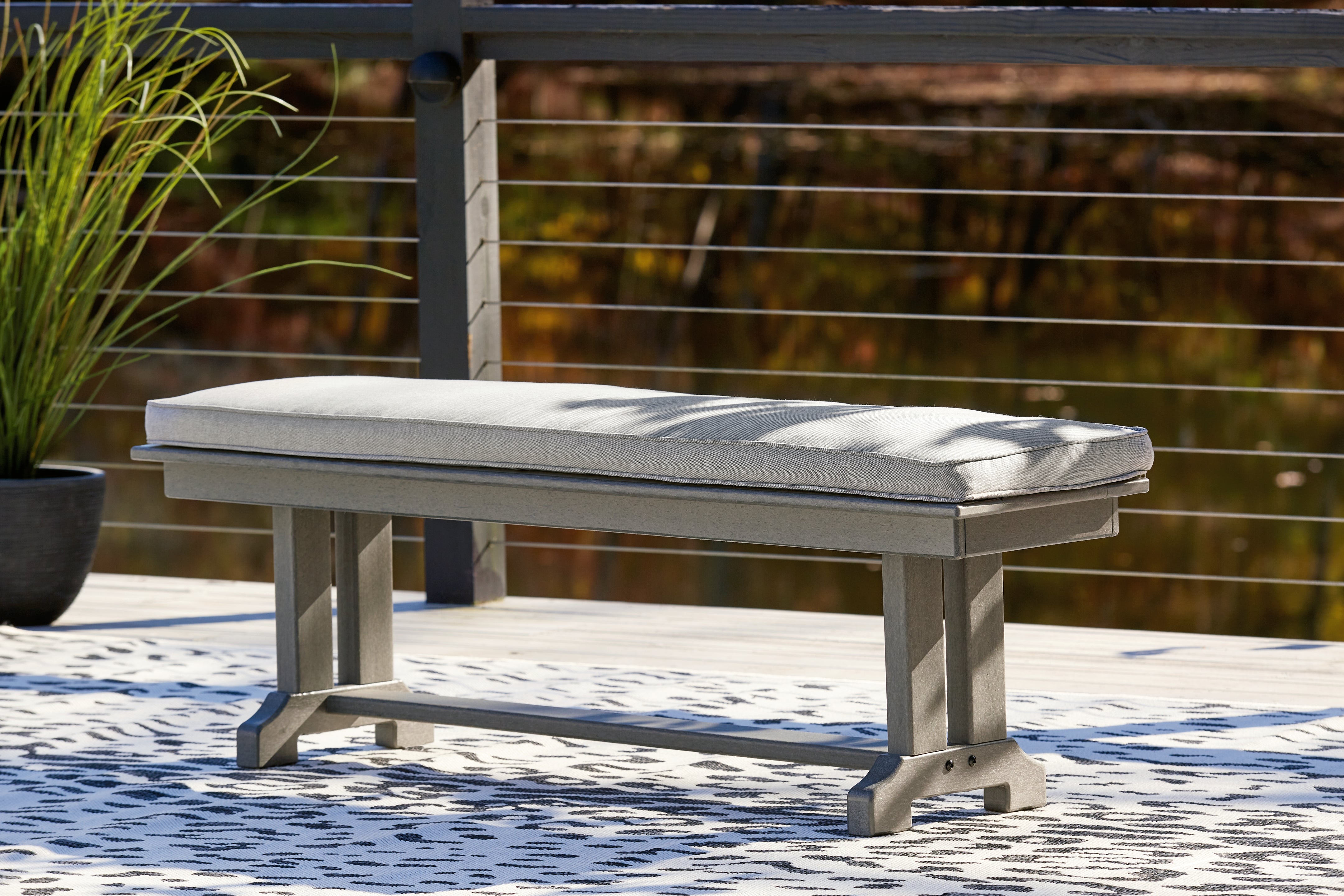 3 Brothers Decor - Ashley Furniture - Visola Outdoor - Bench with Cushion / Gray - P802-600