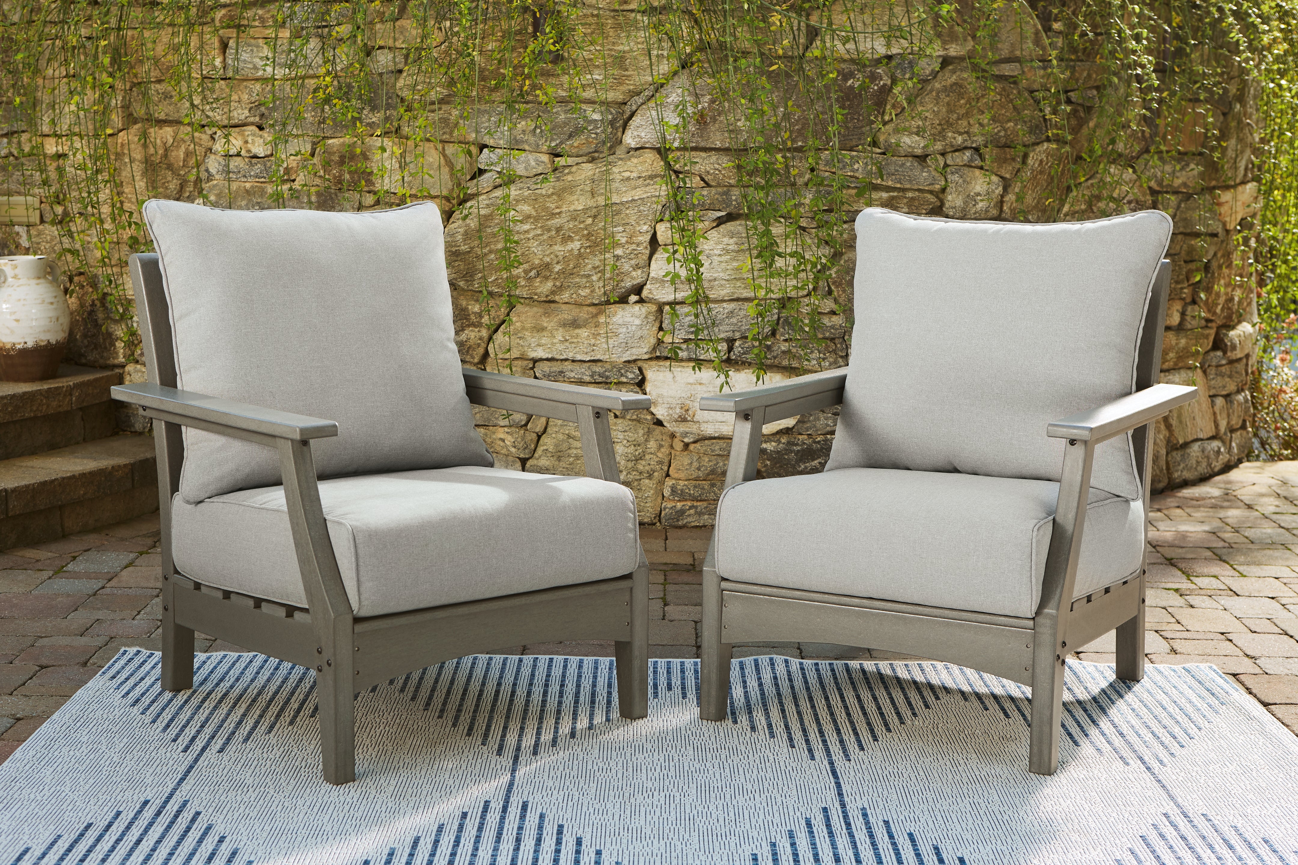 3 Brothers Decor - Ashley Furniture - Visola Outdoor - Lounge Chair w/Cushion (Set of 2) / Gray - P802-820