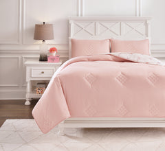 3 Brothers Decor - Ashley Furniture - Lexann Full Comforter Set - Full Comforter Set / Pink/White/Gray - Q901003F
