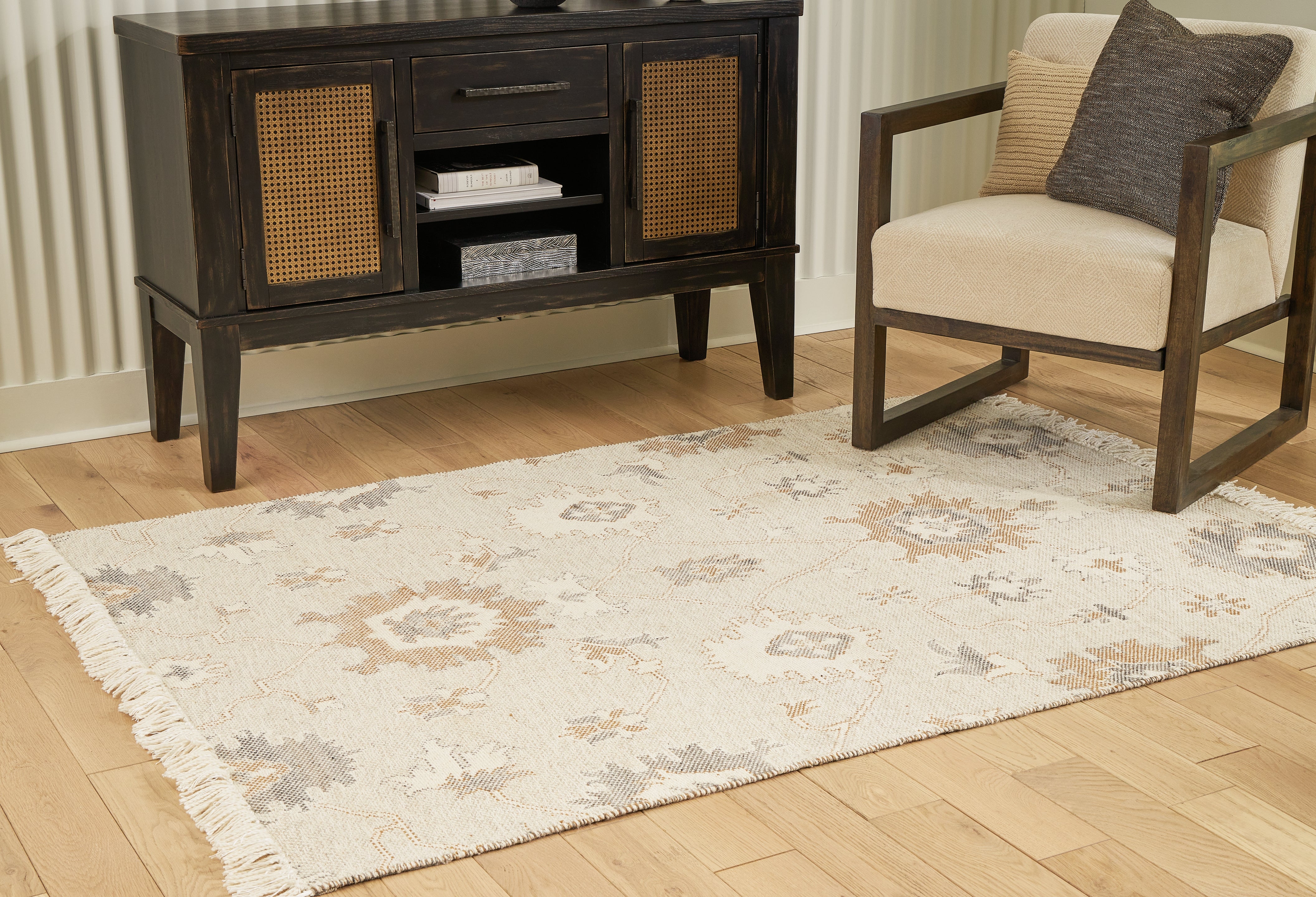 3 Brothers Decor - Ashley Furniture - Calkin Rug - 5' x 7' Rug / Linen/Gray/Caramel - R406392