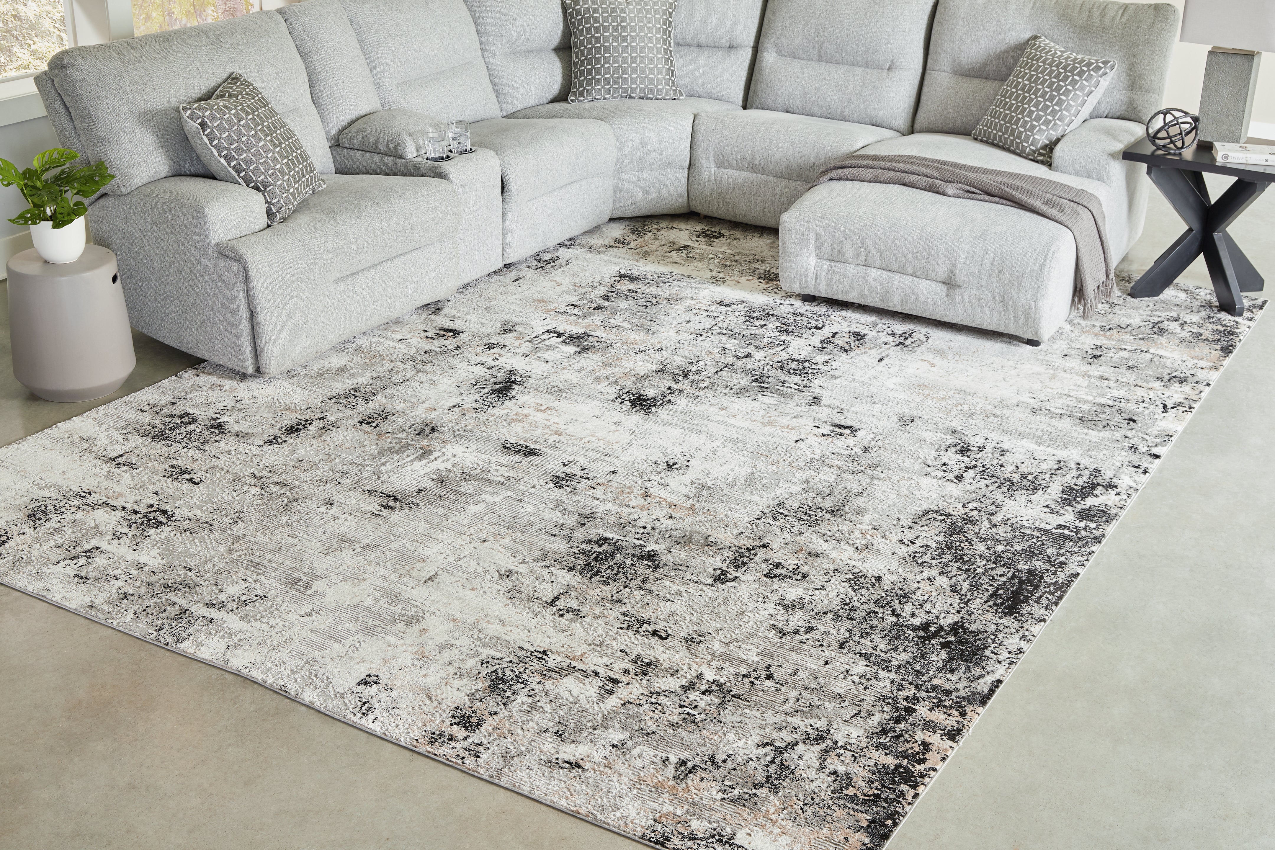 3 Brothers Decor - Ashley Furniture - Langwell Rug - 10' x 14' Rug / Black/Gray/White - R406780
