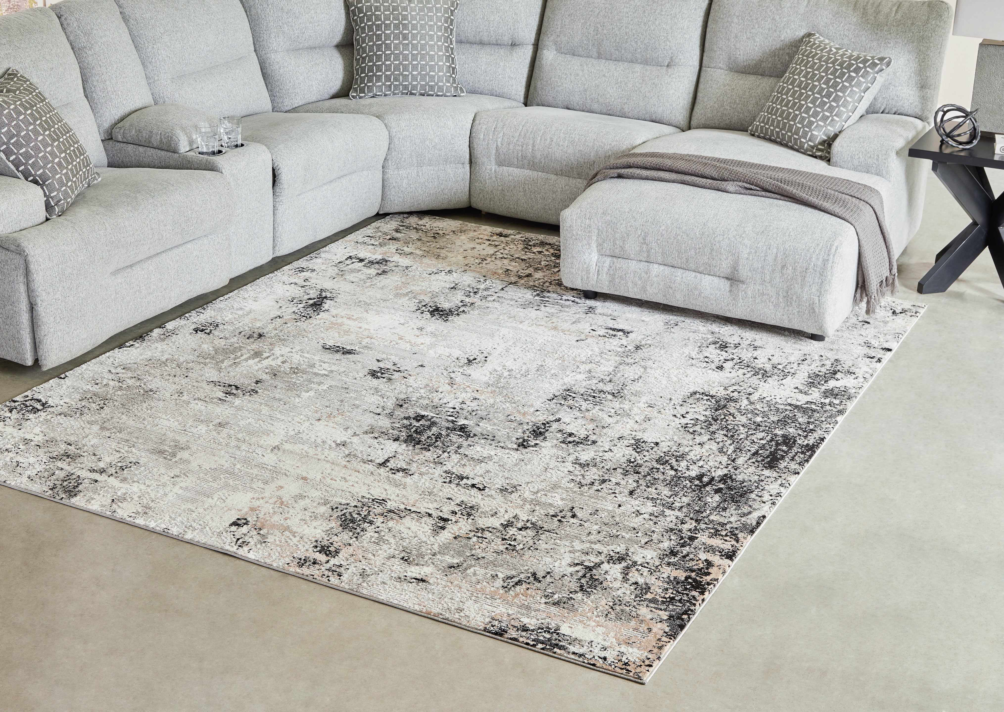 3 Brothers Decor - Ashley Furniture - Langwell Rug - 8' x 10' Rug / Black/Gray/White - R406781