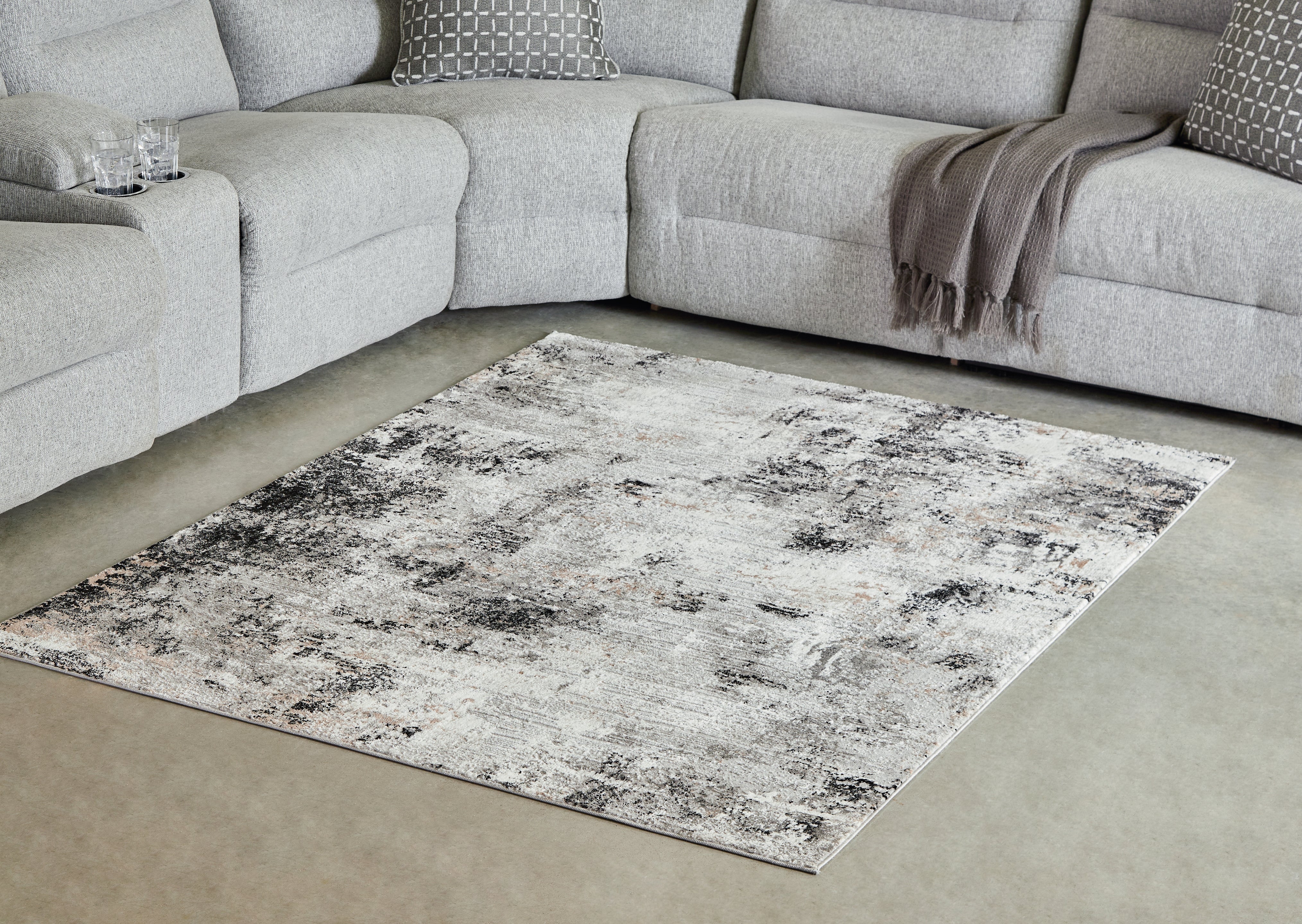 3 Brothers Decor - Ashley Furniture - Langwell Rug - 5' x 7' Rug / Black/Gray/White - R406782
