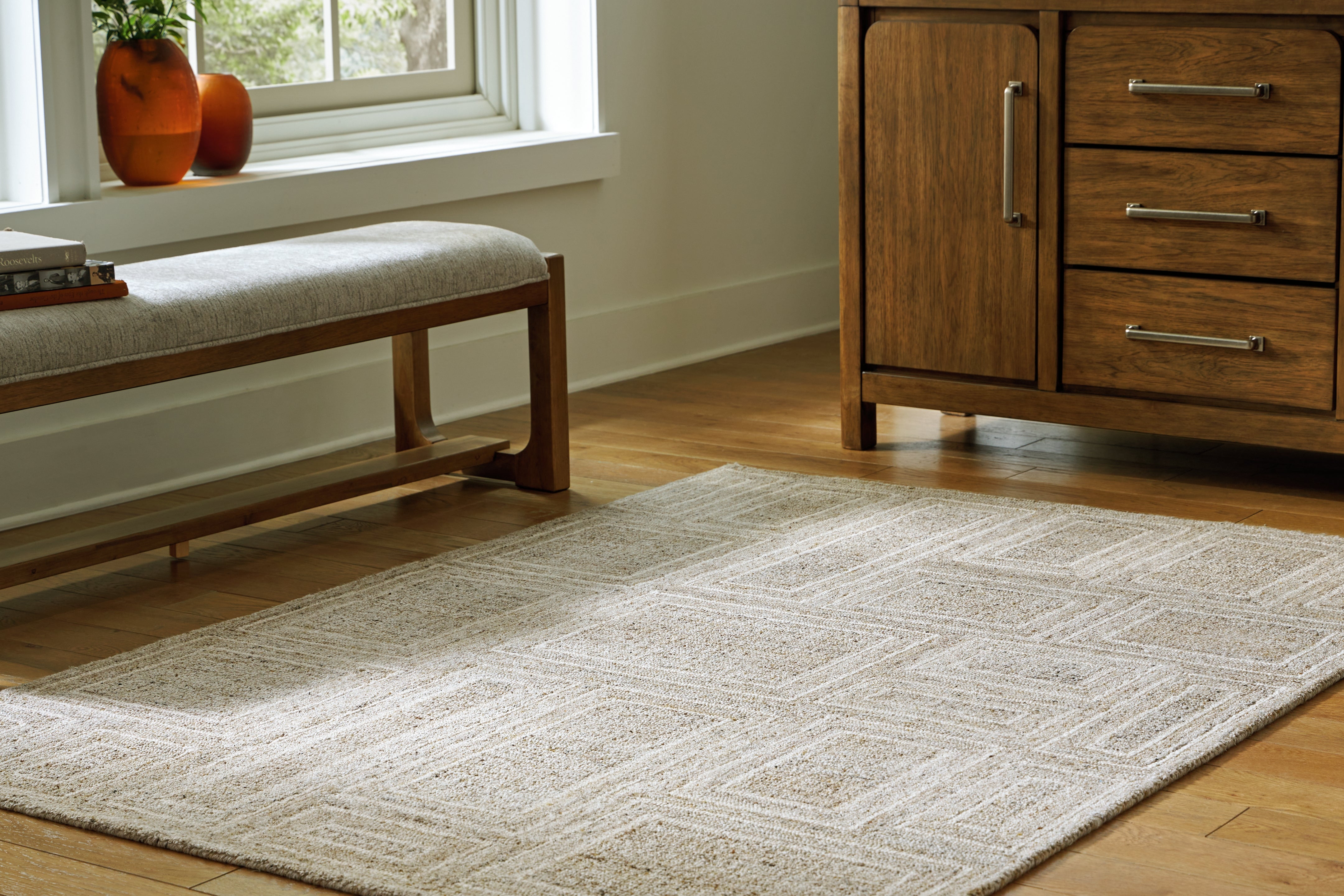 3 Brothers Decor - Ashley Furniture - Brickburgh Rug - 5' x 7' Rug / Gray/Ivory/Honey - R406902