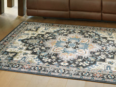 3 Brothers Decor - Ashley Furniture - Leningston Rug - 5' x 7' Washable Rug / Black/Cream/Blue - R407062