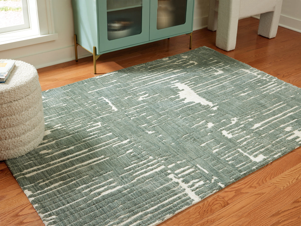 3 Brothers Decor - Ashley Furniture - Cayworth Rug - 8' x 10' Rug / Teal/White - R407091