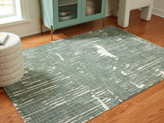 3 Brothers Decor - Ashley Furniture - Cayworth Rug - 8' x 10' Rug / Teal/White - R407091