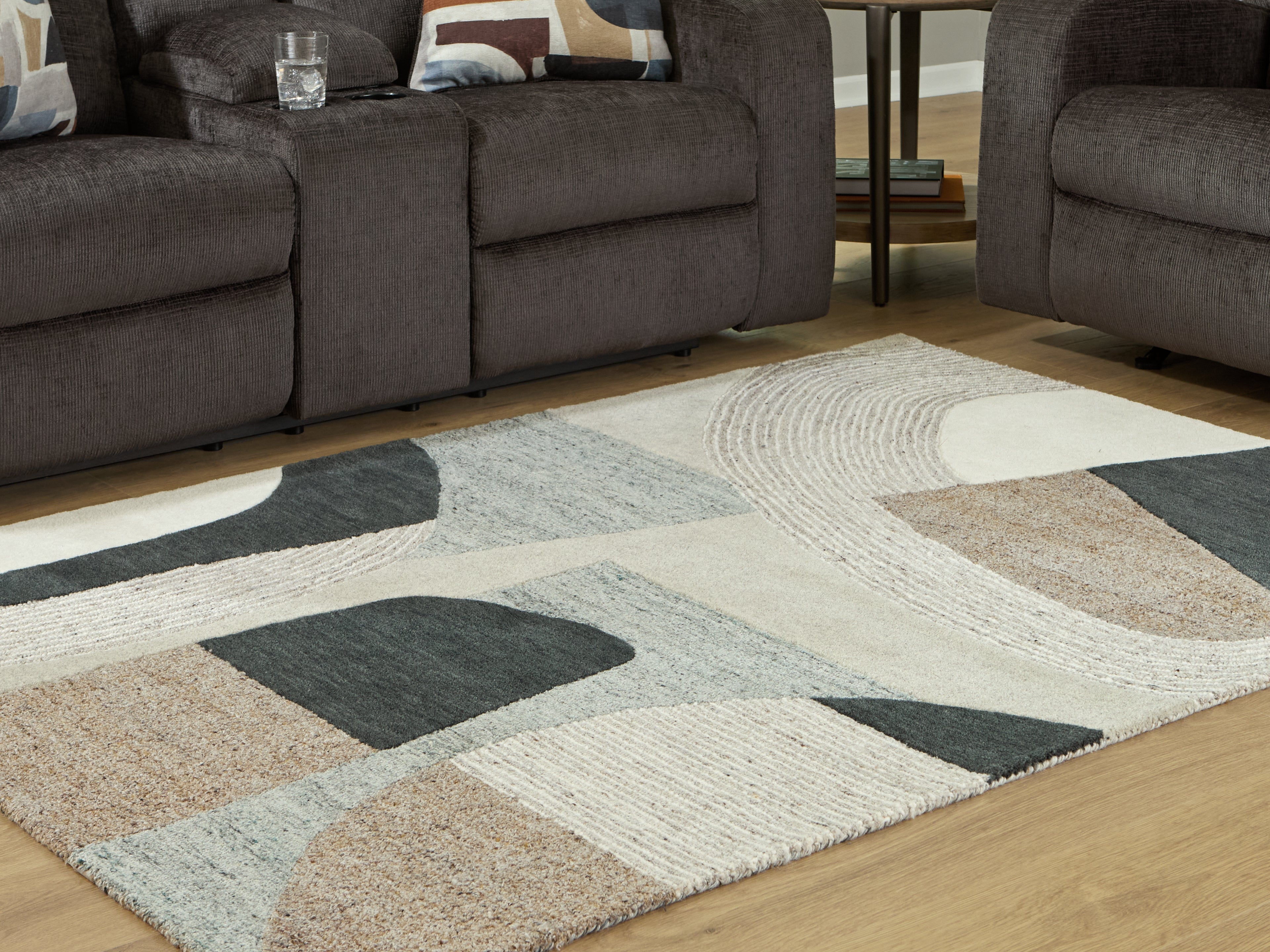 3 Brothers Decor - Ashley Furniture - Edrickhill Rug - 5' x 7' Rug / Grayish Teal/Taupe/Cream - R407122