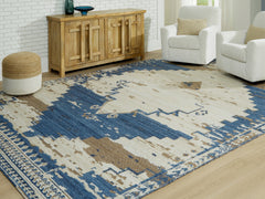 3 Brothers Decor - Ashley Furniture - Varnler Rug - 10' x 14' Rug / Blue/Brown/Tan - R407130