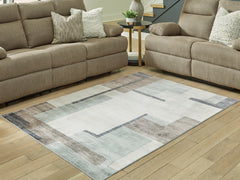 3 Brothers Decor - Ashley Furniture - Larkport Rug - Washable 5' x 7' Area Rug / Cream/Brown/Gray - R407412