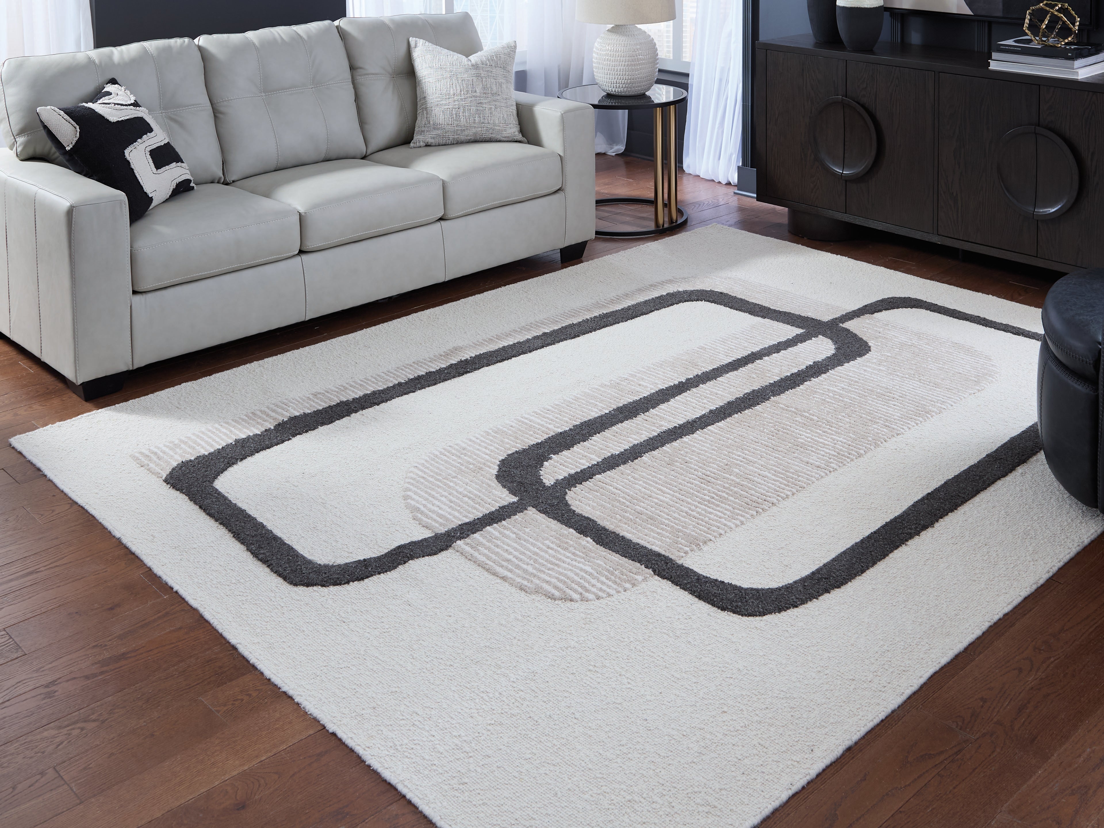 3 Brothers Decor - Ashley Furniture - Davismour Rug - 7'8" x 10' Area Rug / Ivory/Taupe/Charcoal - R407561