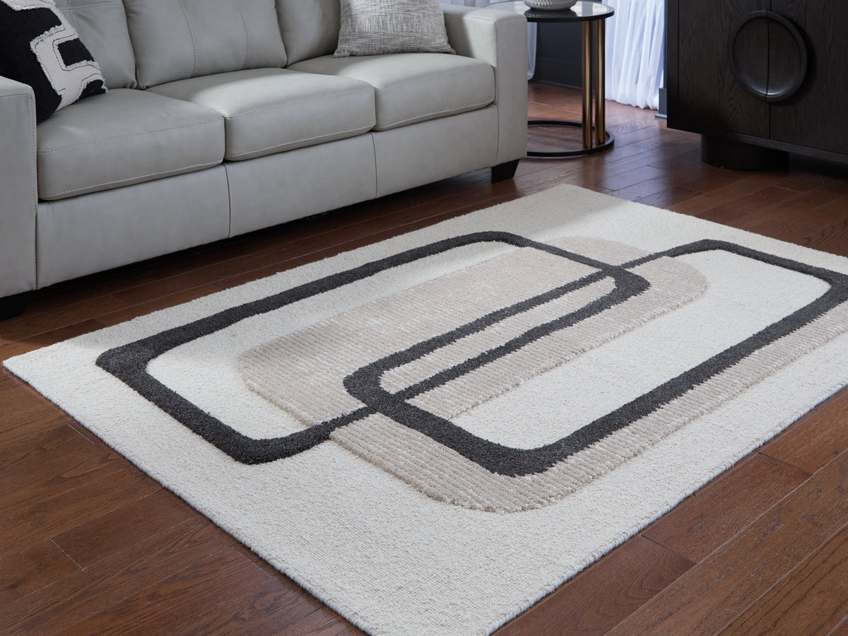 3 Brothers Decor - Ashley Furniture - Davismour Rug - 5' x 7' Area Rug / Ivory/Taupe/Charcoal - R407562