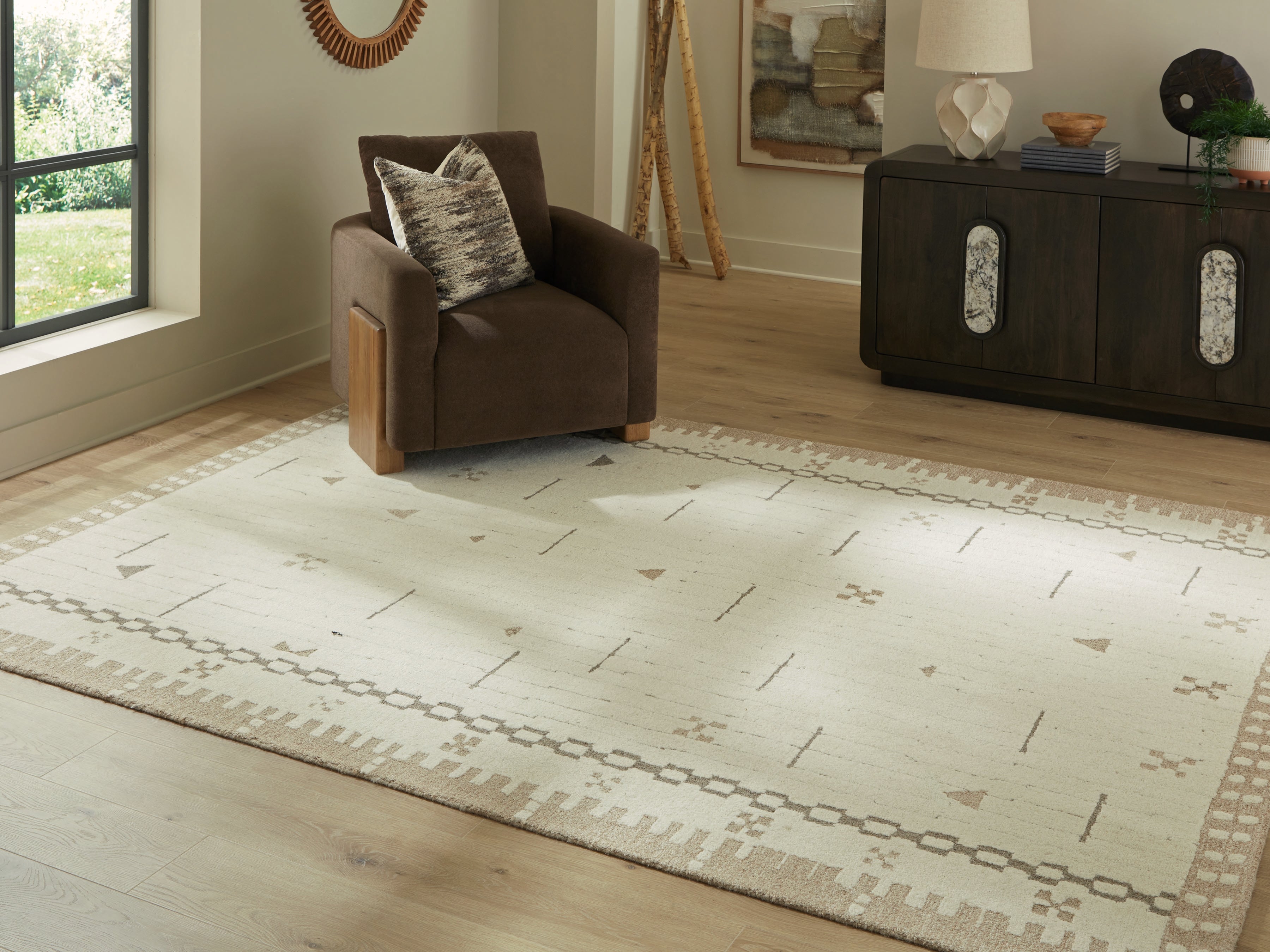 3 Brothers Decor - Ashley Furniture - Dot Rug - 7'8" x 10' Area Rug / Cream/Brown/Taupe - R407651