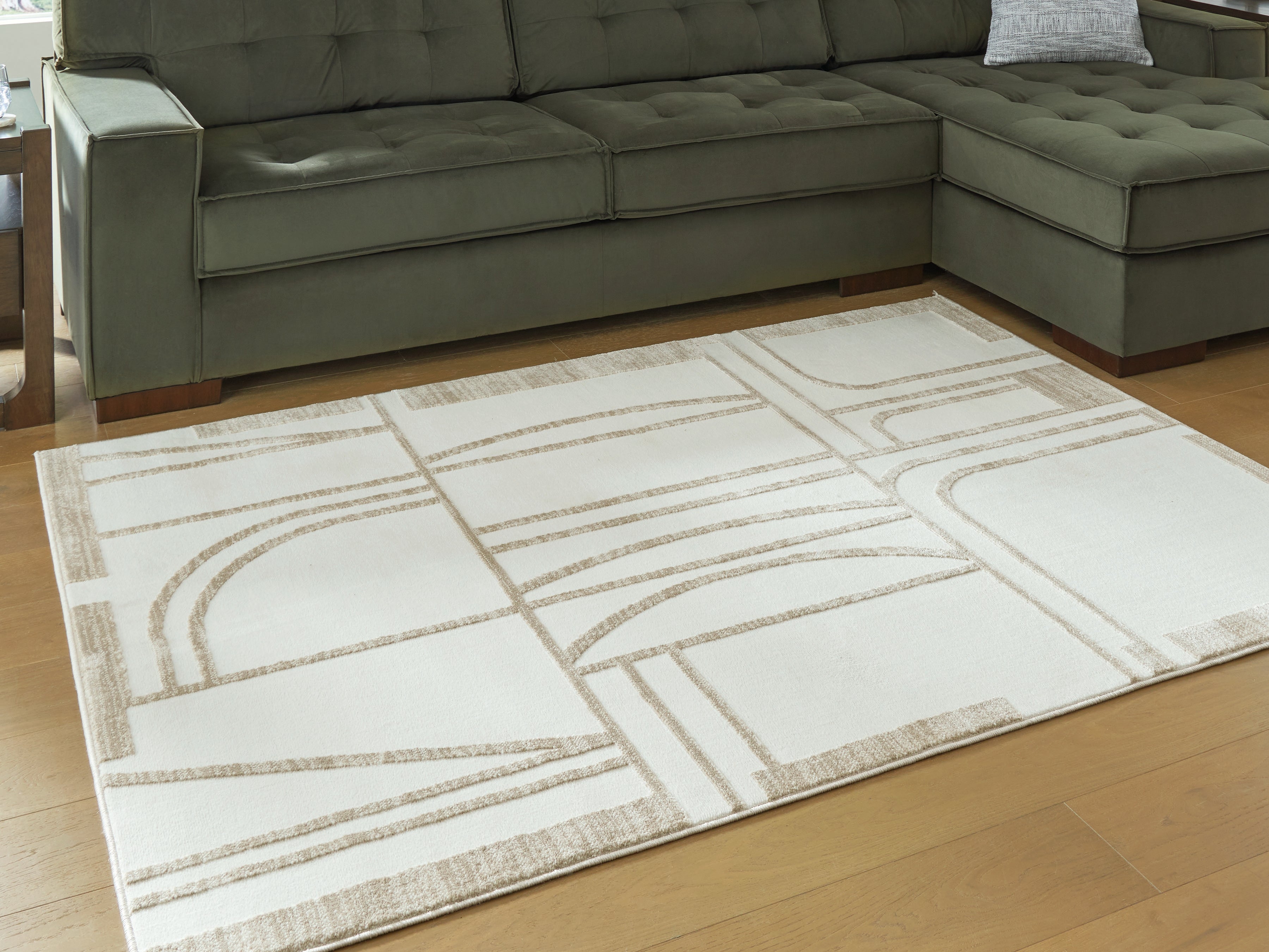 3 Brothers Decor - Ashley Furniture - Farongrove Rug - 5'3" x 7' Area Rug / Ivory/Beige - R407672