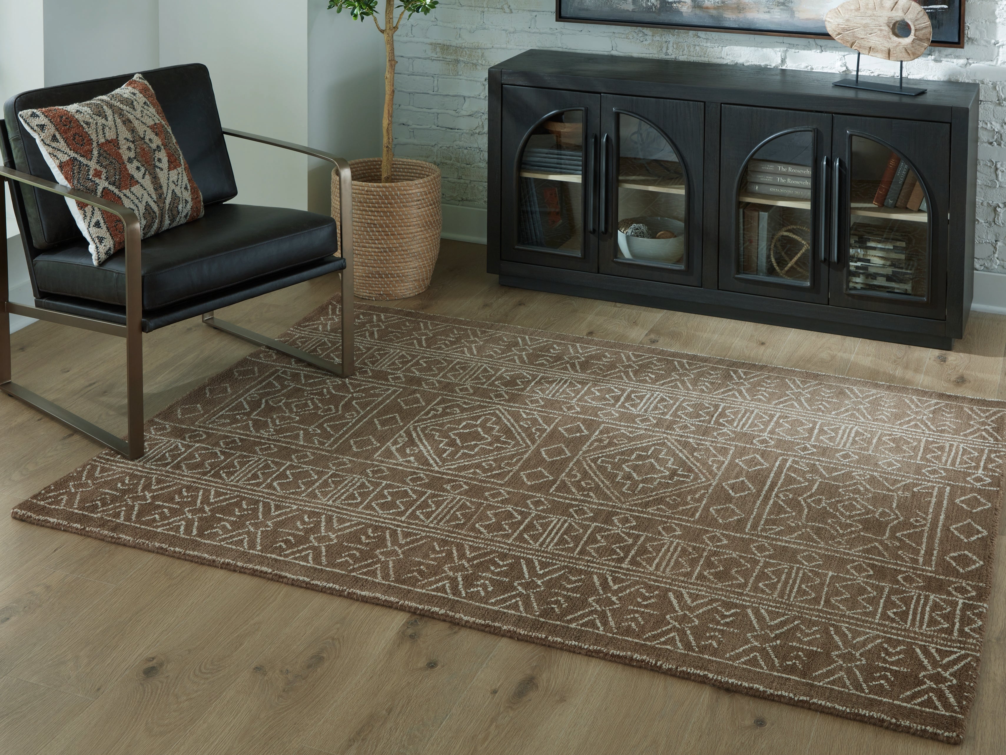 3 Brothers Decor - Ashley Furniture - Merrittman Rug - 5' x 7' Area Rug / Brown/Ivory - R407702