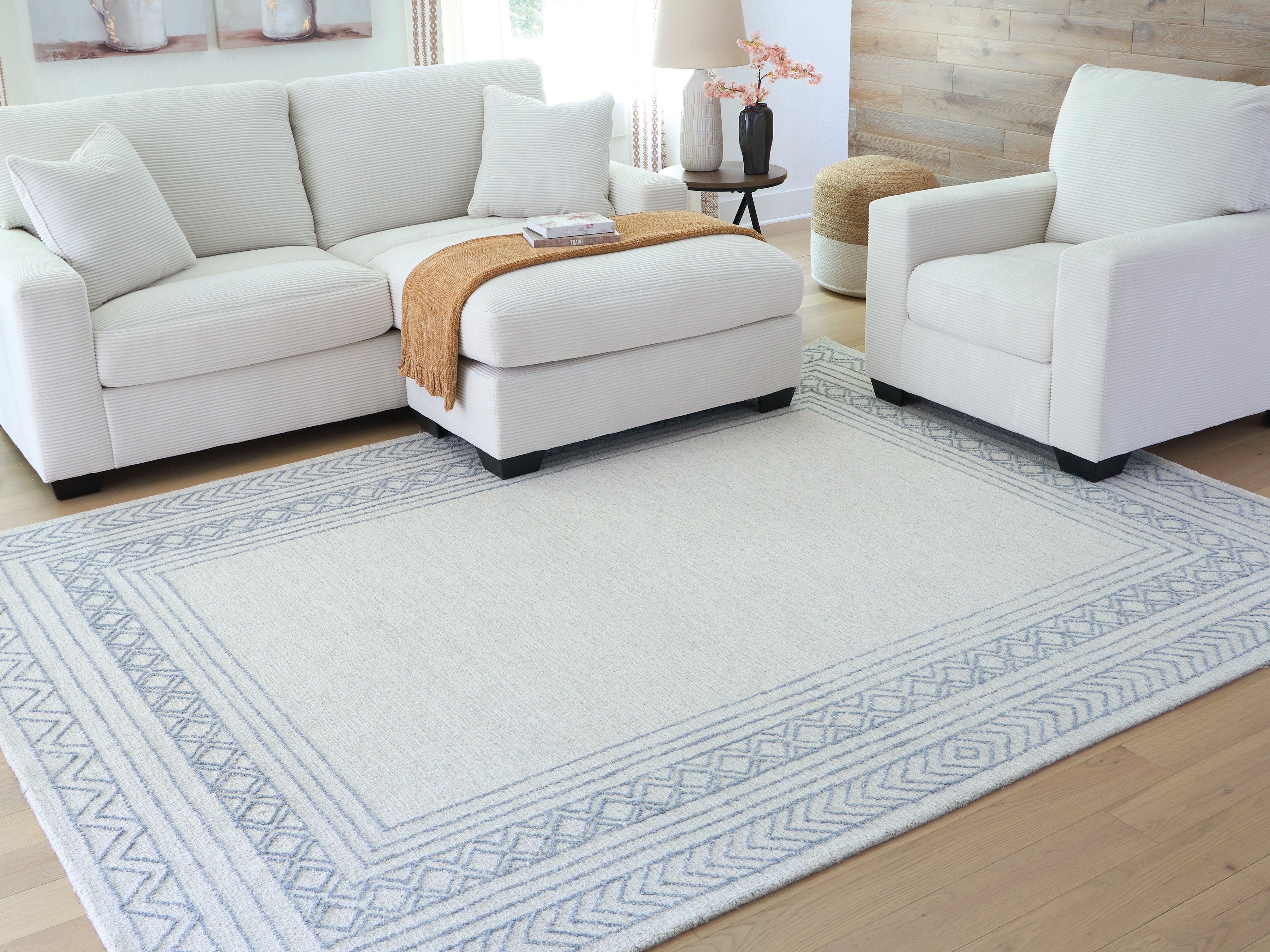 3 Brothers Decor - Ashley Furniture - Azelhurst Rug - 7'8" x 10' Area Rug / Blue/Ivory/Gray - R407851