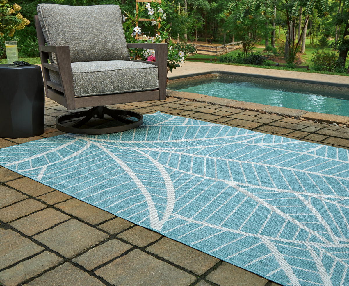 3 Brothers Decor - Ashley Furniture - Hulsia Rug - 5' x 7' Rug / Ivory/Aqua - R900122