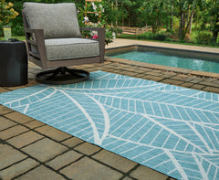 3 Brothers Decor - Ashley Furniture - Hulsia Rug - 5' x 7' Rug / Ivory/Aqua - R900122