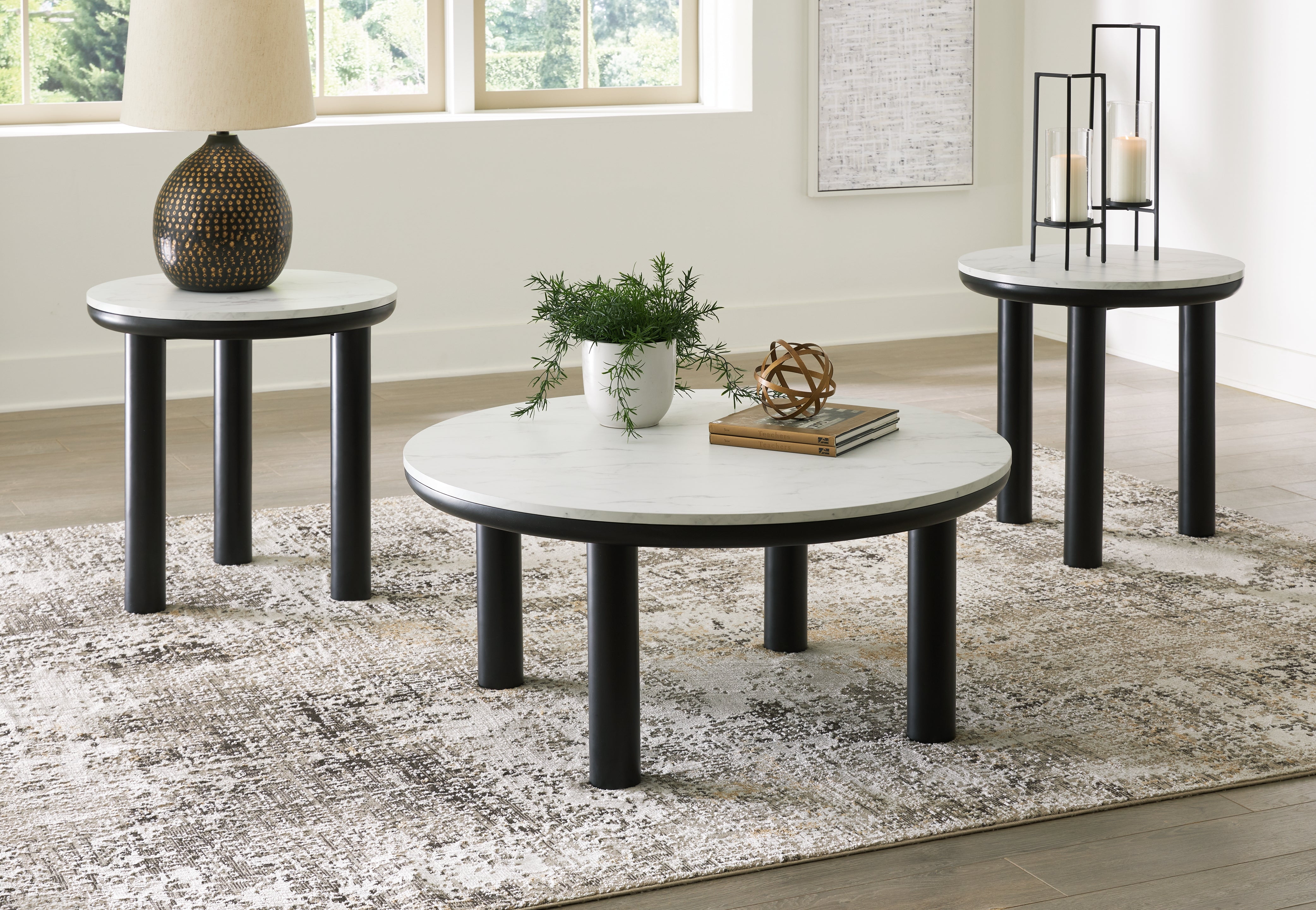 3 Brothers Decor - Ashley Furniture - Xandrum Table (Set of 3) - Occasional Table Set (3/CN) / Black/White - T159-13