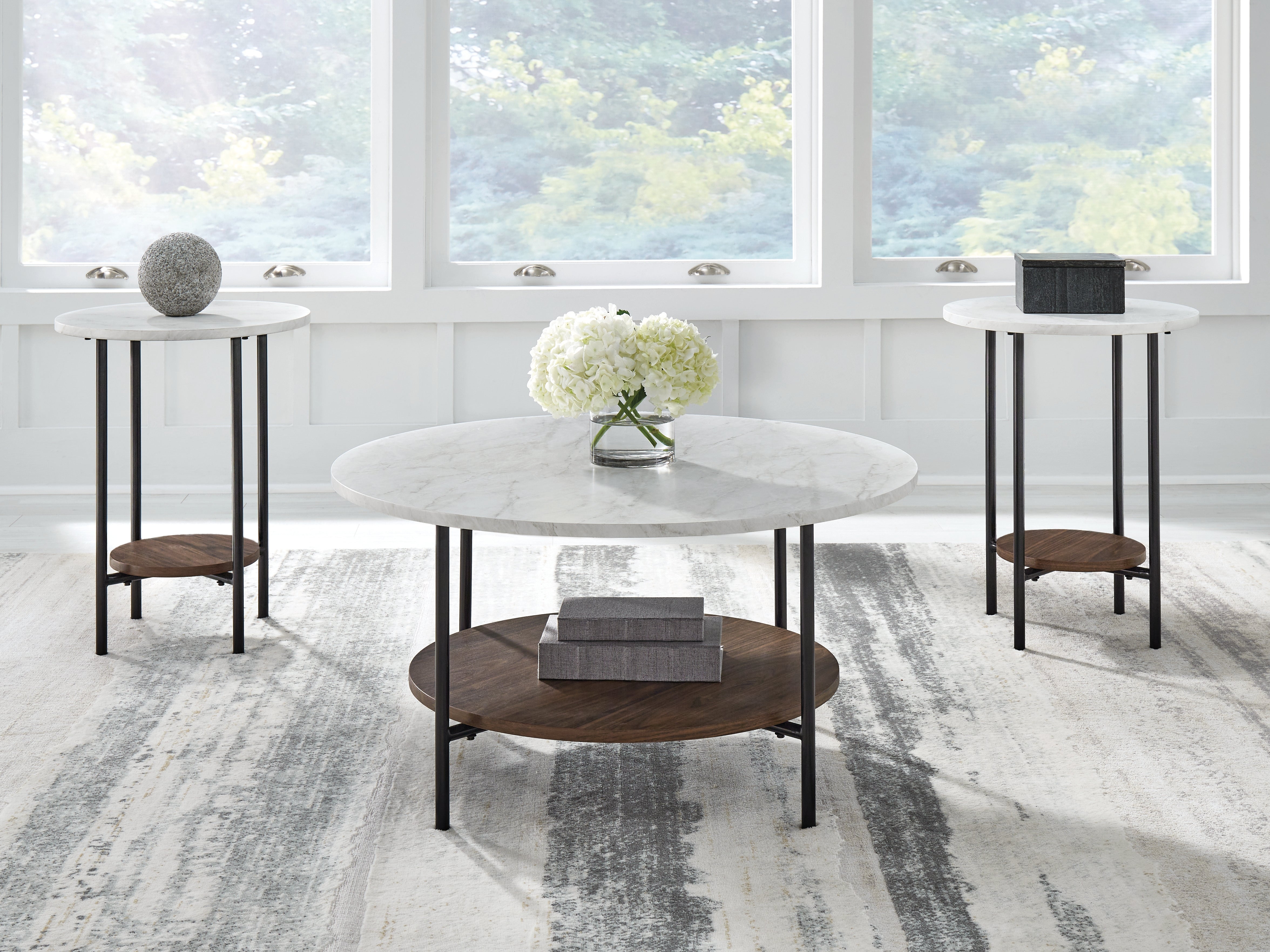 3 Brothers Decor - Ashley Furniture - Wrenwich Table (Set of 3) - Occasional Table Set (3/CN) / Brown/Black/White - T167-13