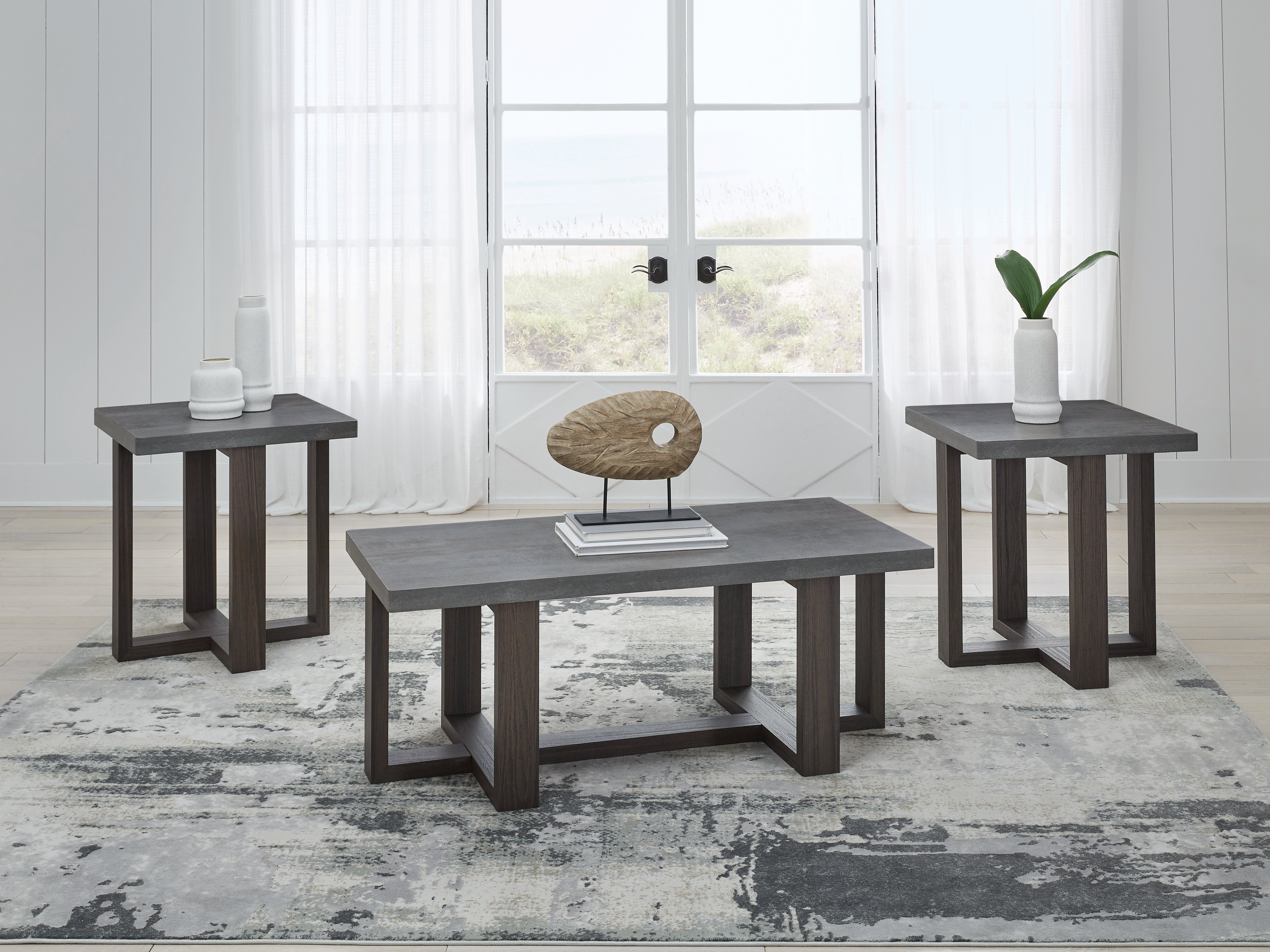 3 Brothers Decor - Ashley Furniture - Dynnford Table (Set of 3) - Occasional Table Set (3/CN) / Gray/Brown - T216-13