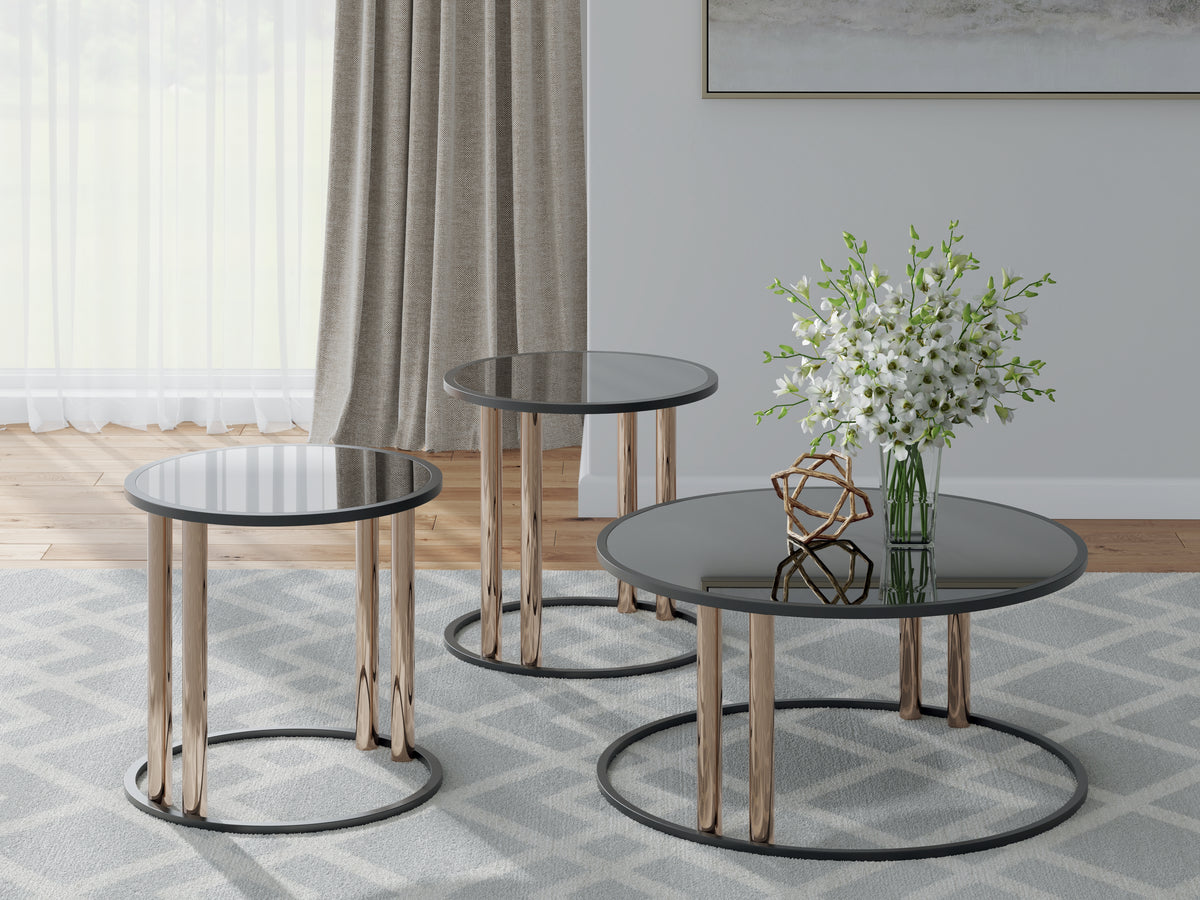 3 Brothers Decor - Ashley Furniture - Hannerly Table (Set of 3) - Occasional Table Set (3/CN) / Black/Gold Finish - T219-13