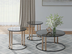3 Brothers Decor - Ashley Furniture - Hannerly Table (Set of 3) - Occasional Table Set (3/CN) / Black/Gold Finish - T219-13