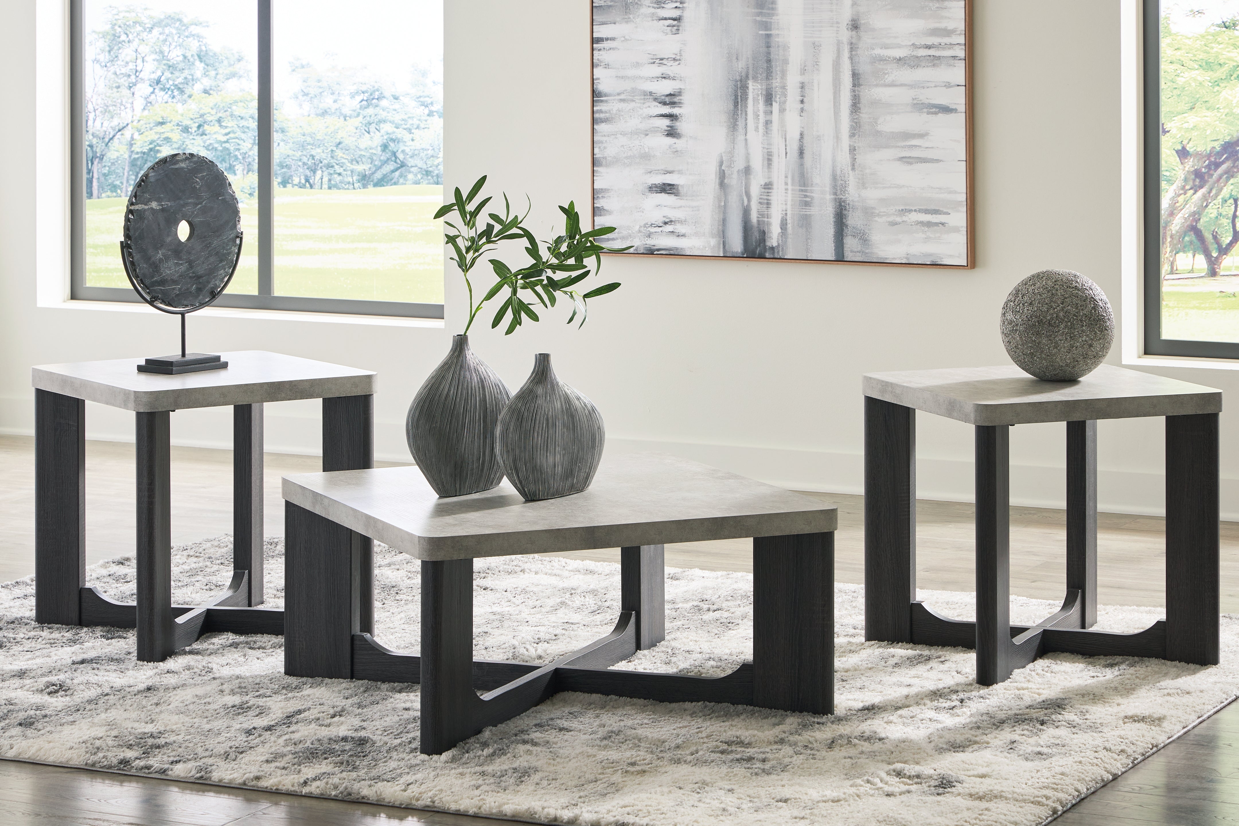 3 Brothers Decor - Ashley Furniture - Sharstorm Table (Set of 3) - Occasional Table Set (3/CN) / Two-tone Gray - T251-13