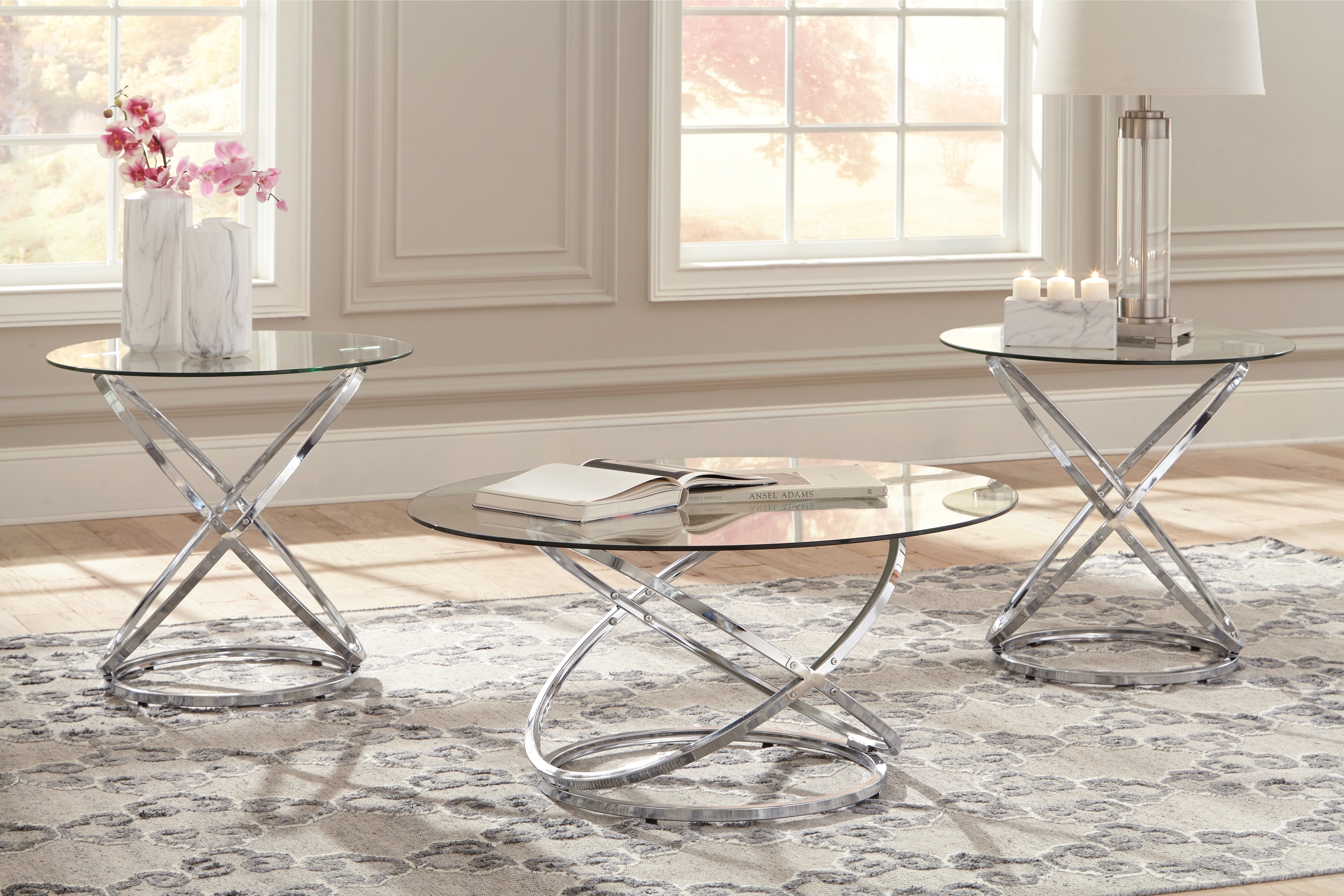 3 Brothers Decor - Ashley Furniture - Hollynyx Table (Set of 3) - Occasional Table Set (3/CN) / Chrome Finish - T270-13