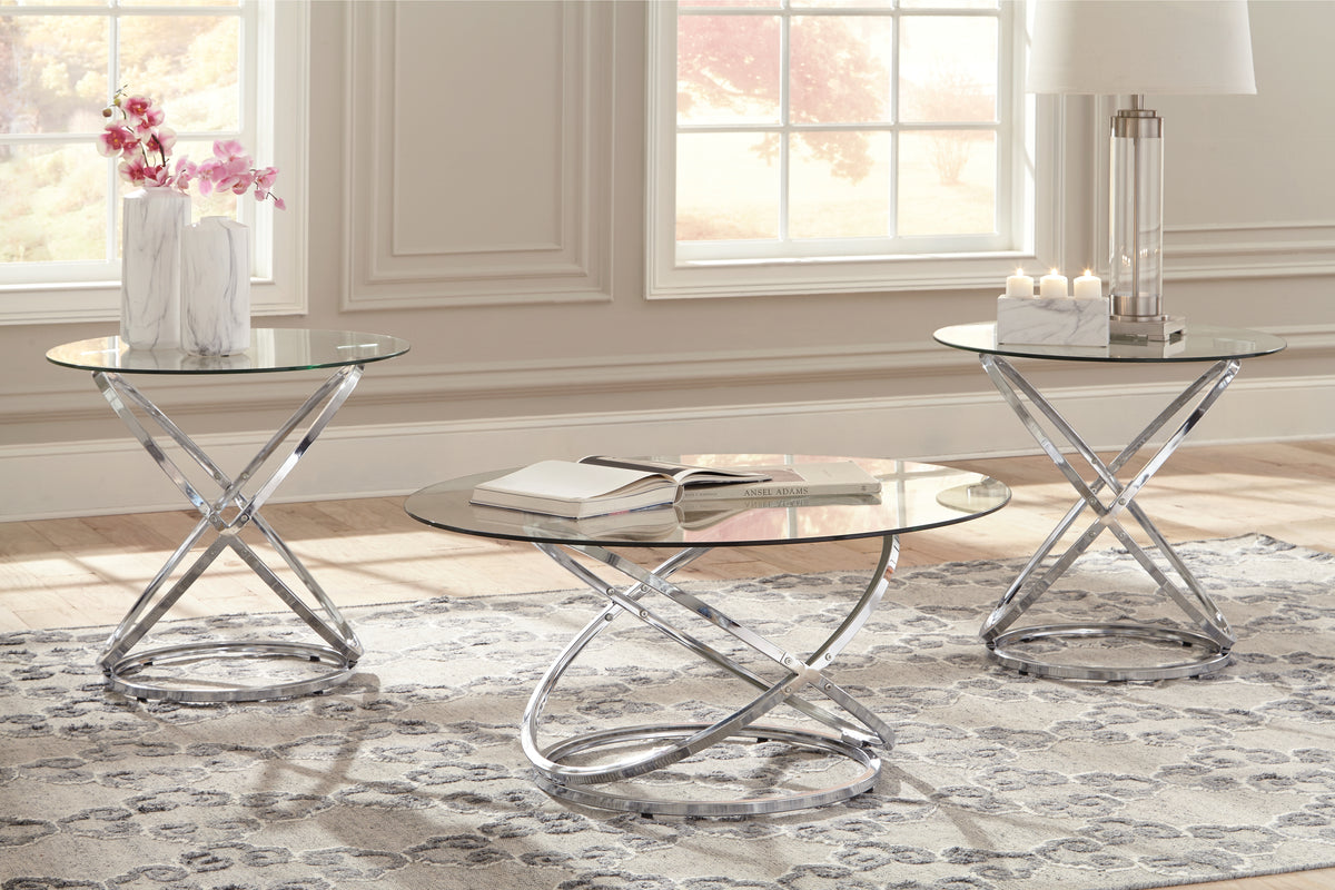 3 Brothers Decor - Ashley Furniture - Hollynyx Table (Set of 3) - Occasional Table Set (3/CN) / Chrome Finish - T270-13