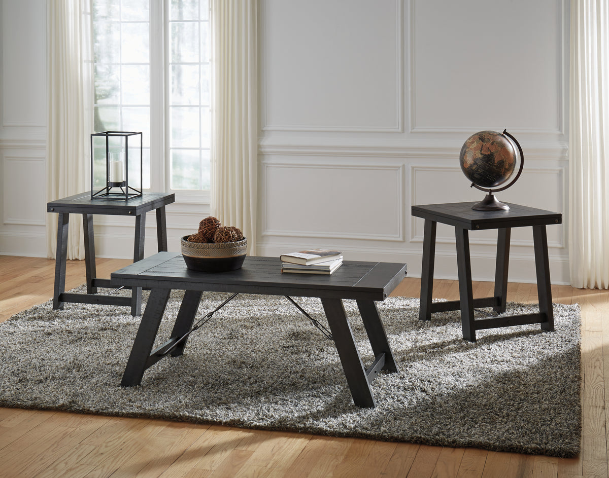 3 Brothers Decor - Ashley Furniture - Noorbrook Table (Set of 3) - Occasional Table Set (3/CN) / Black/Pewter - T351-13