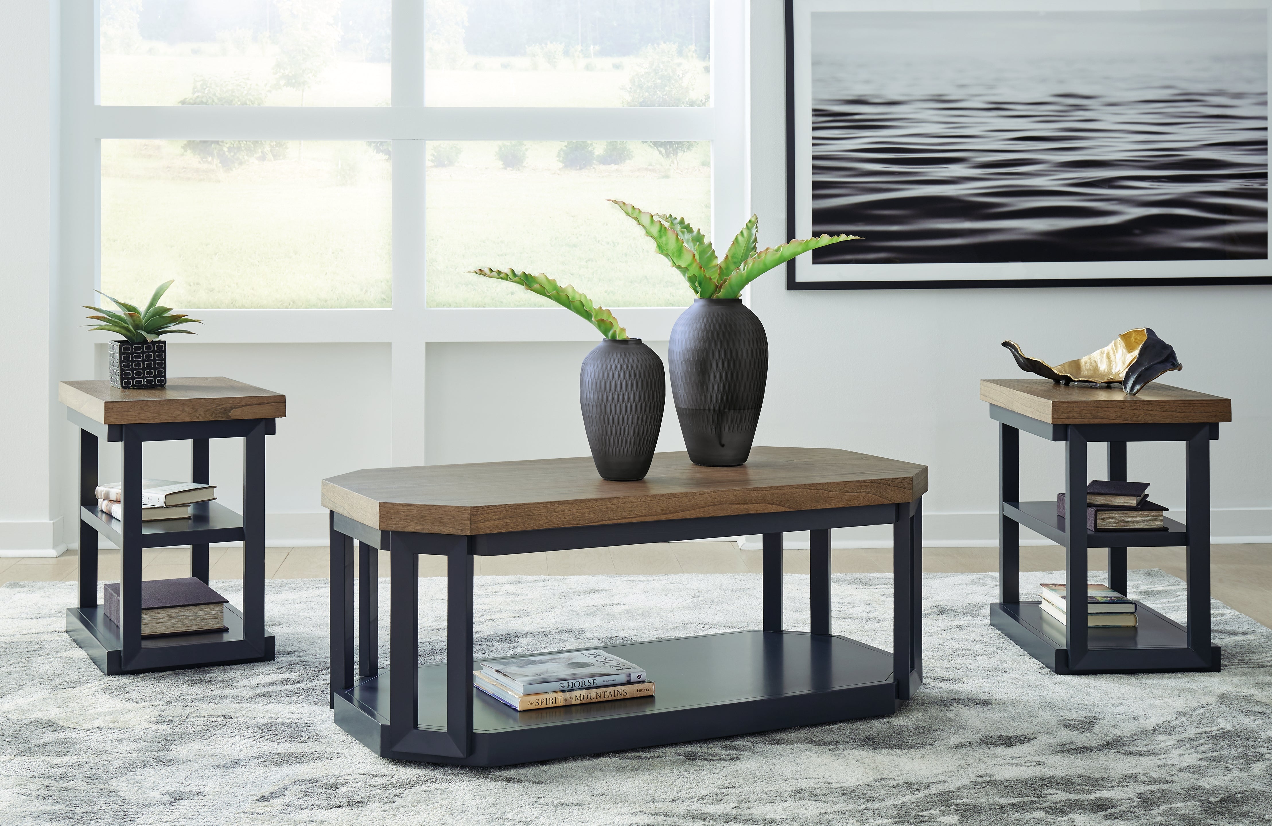 3 Brothers Decor - Ashley Furniture - Landocken Table (Set of 3) - Occasional Table Set (3/CN) / Brown/Blue - T402-13