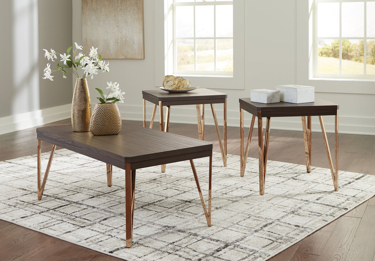 3 Brothers Decor - Ashley Furniture - Bandyn Table (Set of 3) - Occasional Table Set (3/CN) / Brown/Champagne - T404-13