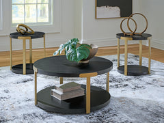 3 Brothers Decor - Ashley Furniture - Shylore Table (Set of 3) - Occasional Table Set (3/CN) / Black/Brass Finish - T410-13