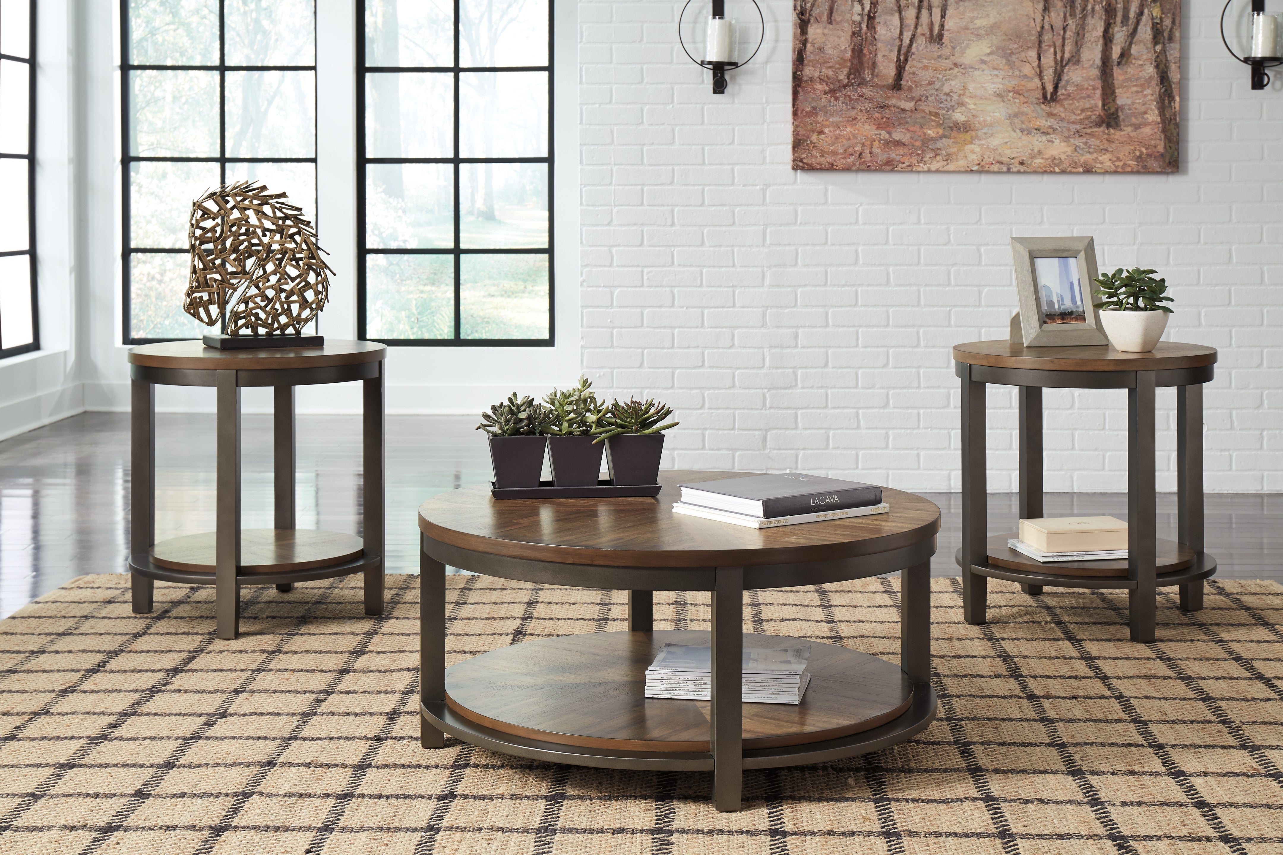 3 Brothers Decor - Ashley Furniture - Roybeck Table (Set of 3) - Occasional Table Set (3/CN) / Light Brown/Bronze - T411-13