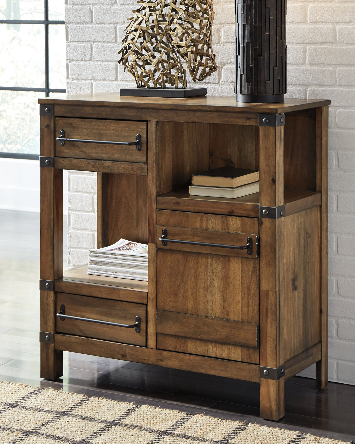 3 Brothers Decor - Ashley Furniture - Roybeck Accent Cabinet - Accent Cabinet / Light Brown/Bronze - T411-40