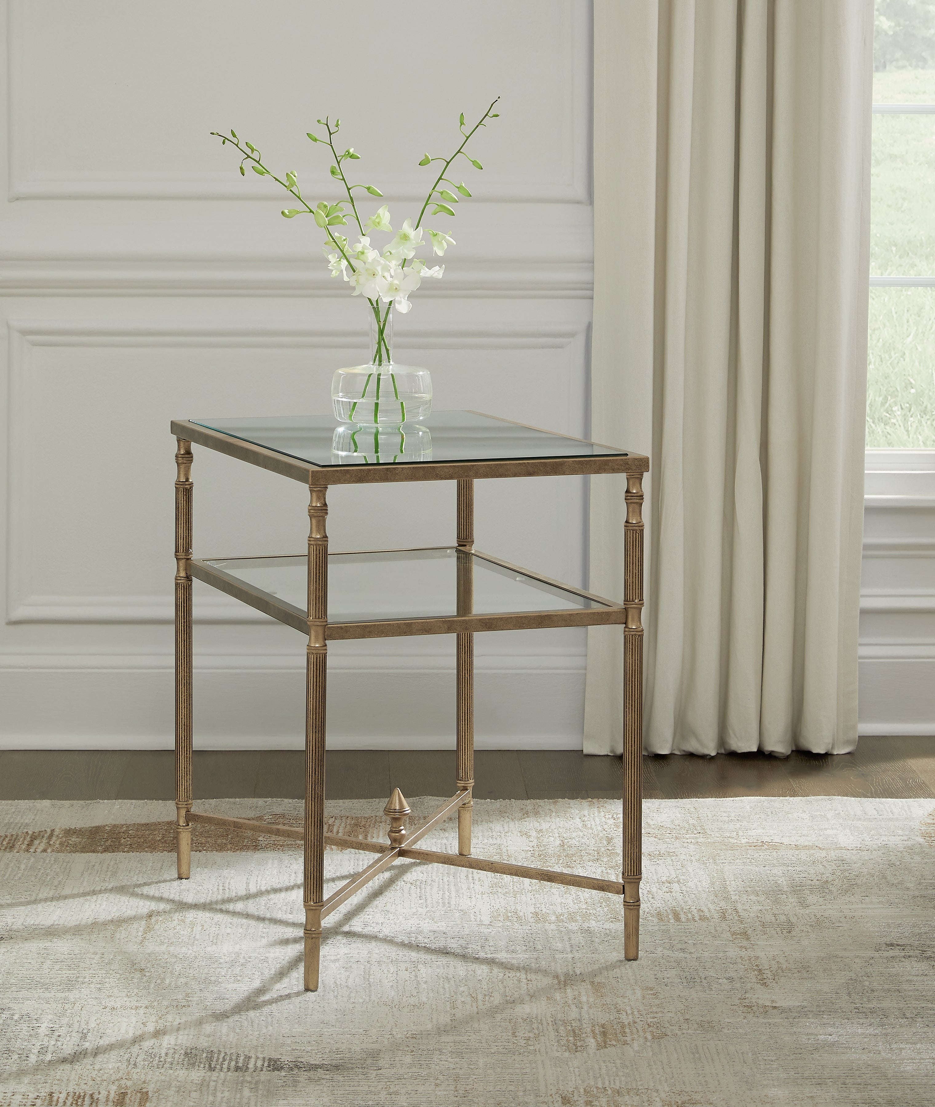3 Brothers Decor - Ashley Furniture - Cloverty End Table - Rectangular End Table / Aged Gold Finish - T440-3