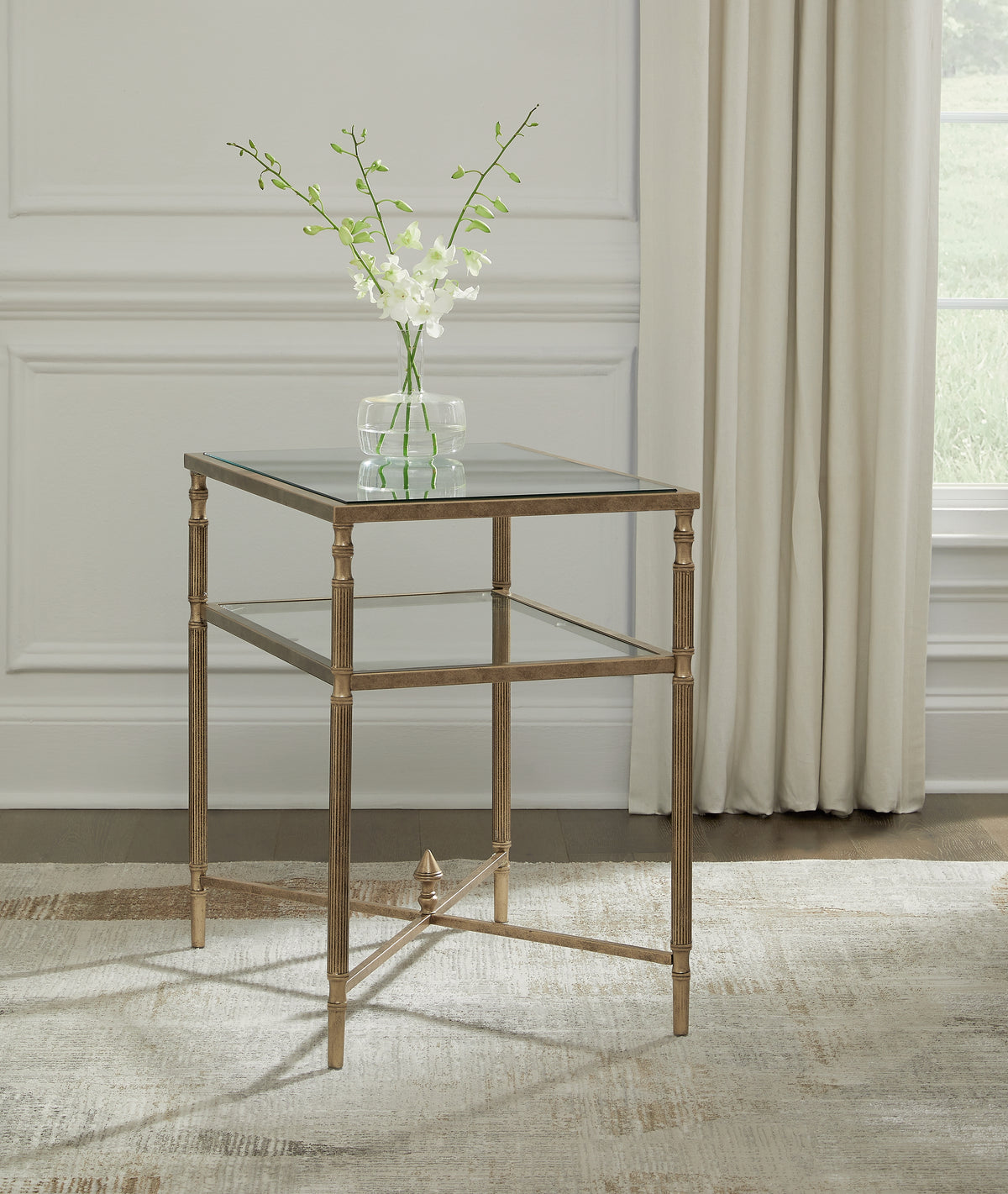 3 Brothers Decor - Ashley Furniture - Cloverty End Table - Rectangular End Table / Aged Gold Finish - T440-3