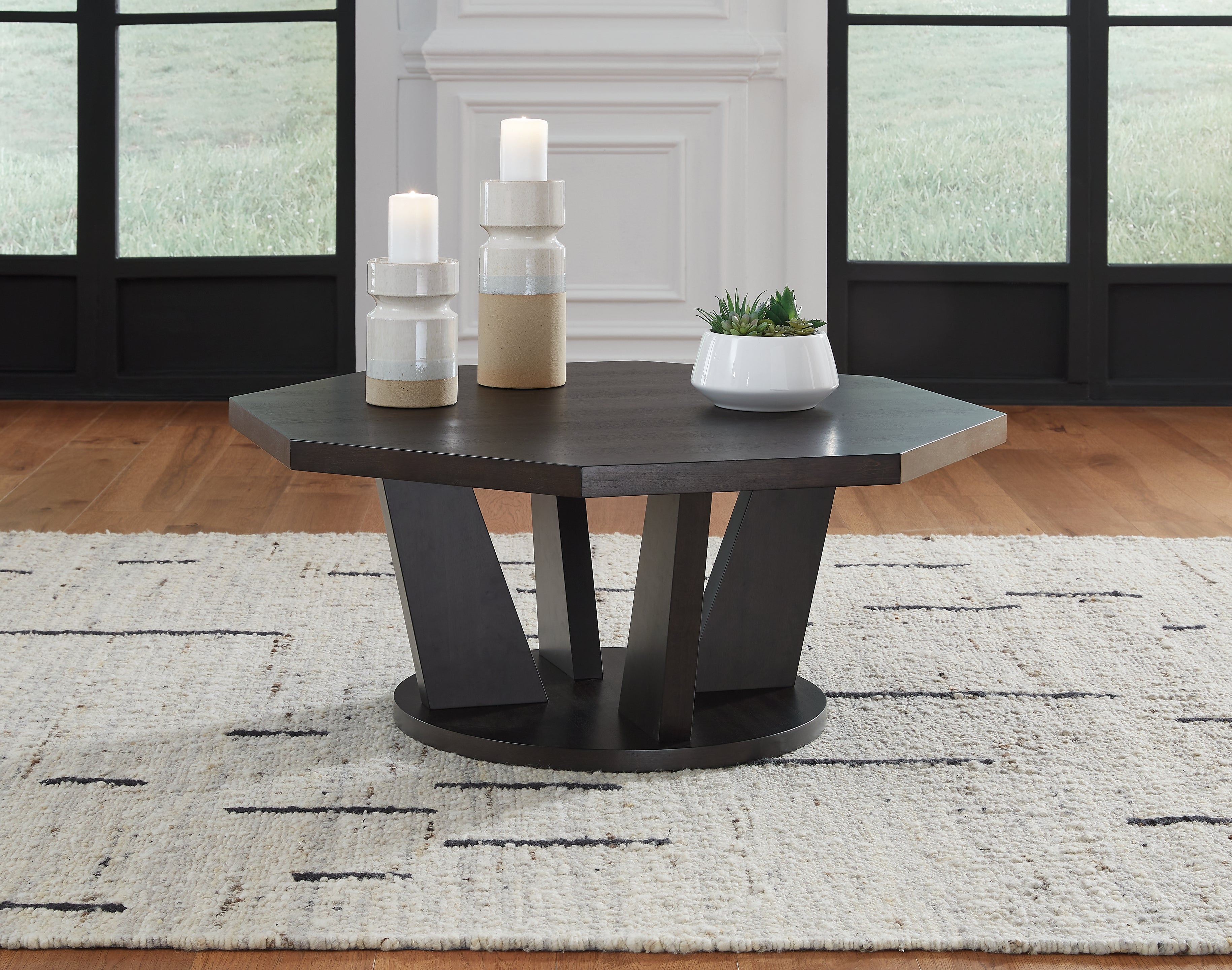 3 Brothers Decor - Ashley Furniture - Chasinfield Coffee Table - Octagon Cocktail Table / Dark Brown - T458-8