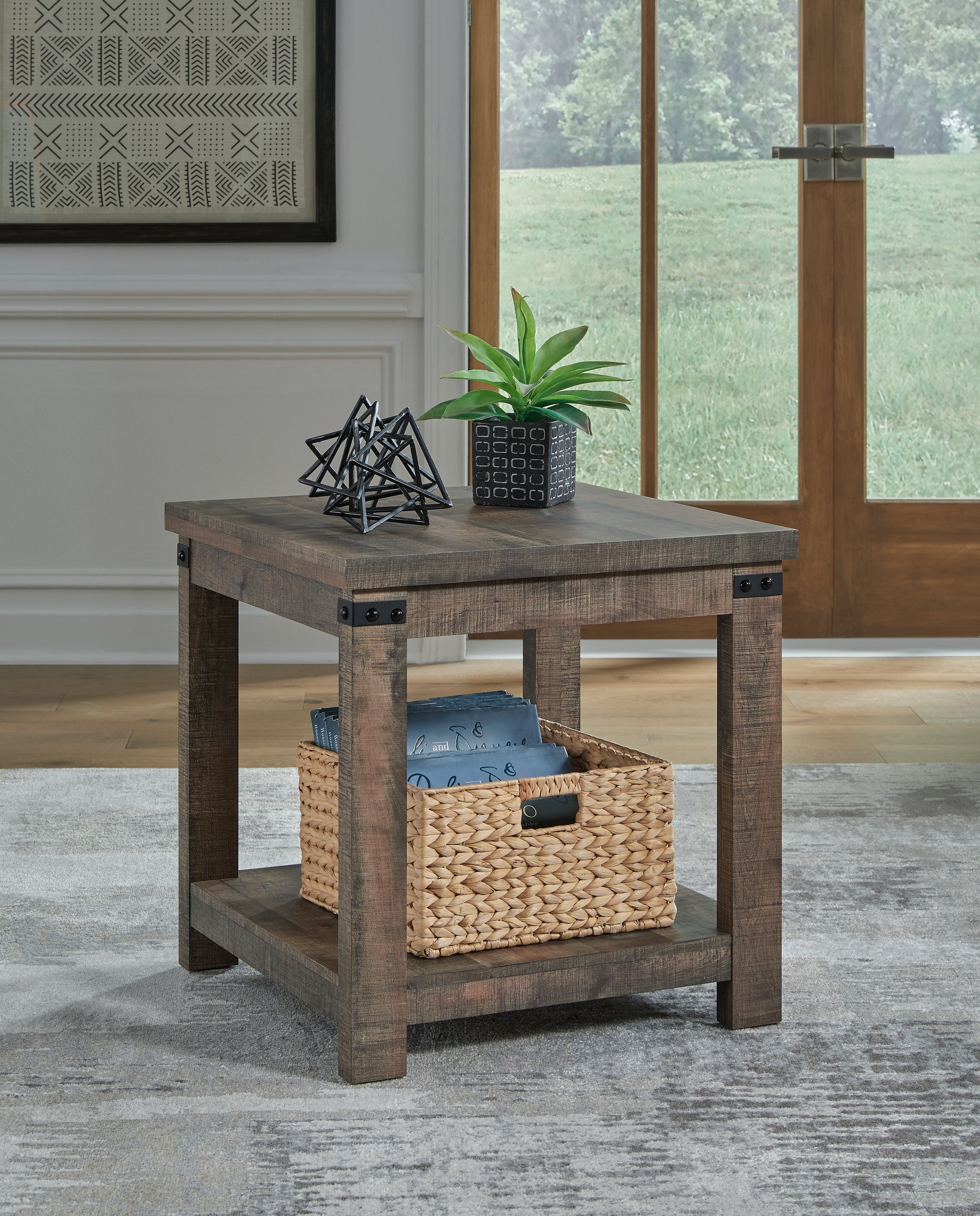 3 Brothers Decor - Ashley Furniture - Hollum End Table - Square End Table / Rustic Brown - T466-2