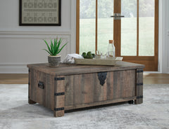 3 Brothers Decor - Ashley Furniture - Hollum Lift-Top Coffee Table - Lift Top Cocktail Table / Rustic Brown - T466-9