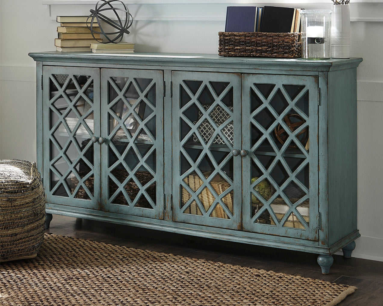 3 Brothers Decor - Ashley Furniture - Mirimyn Accent Cabinet - Accent Cabinet / Antique Teal - T505-762